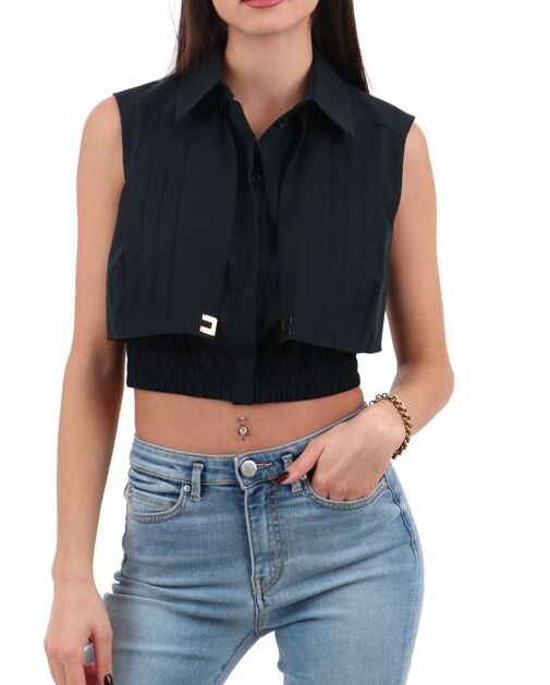 ELISABETTA FRANCHI Camicia Cropped Popeline-Nero