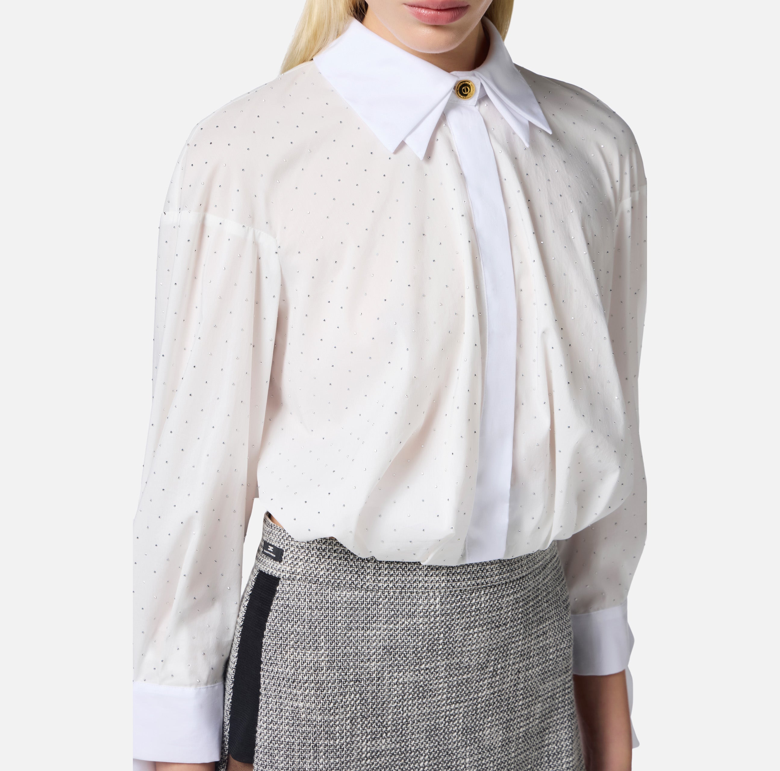 ELISABETTA FRANCHI Camicia Popeline Strass-Bianco