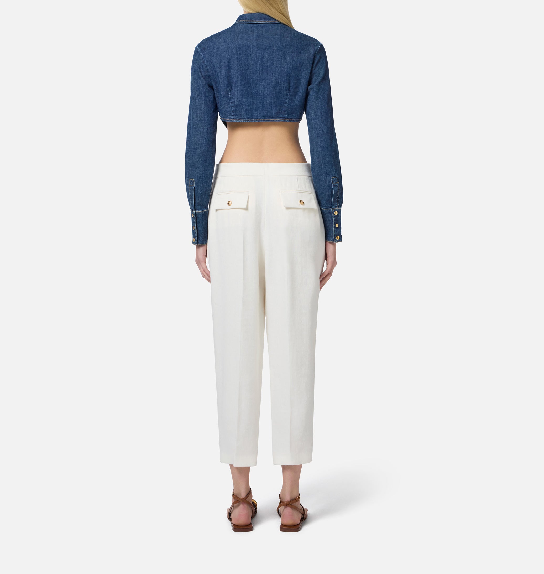 ELISABETTA FRANCHI Camicia Cropped Jeans-Blue Denim