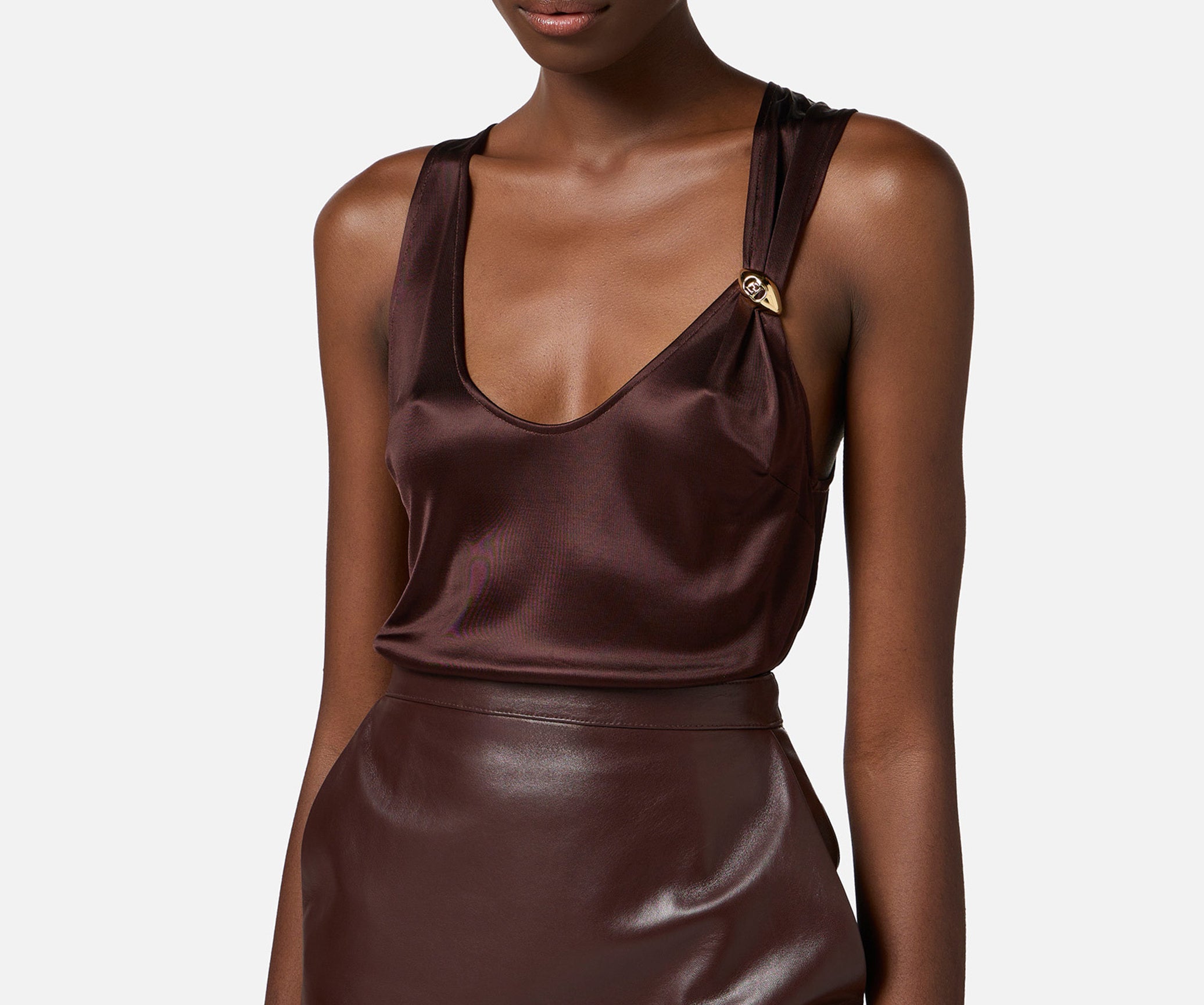 ELISABETTA FRANCHI Canotta Jersey-Cacao