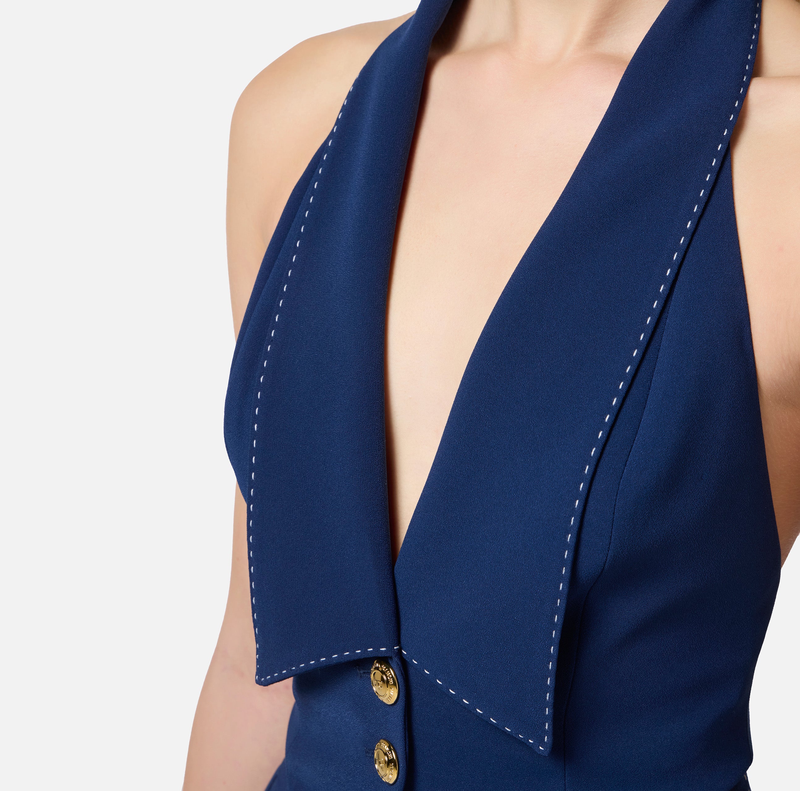 ELISABETTA FRANCHI Gilet Crêpe Impunture-Oltremare