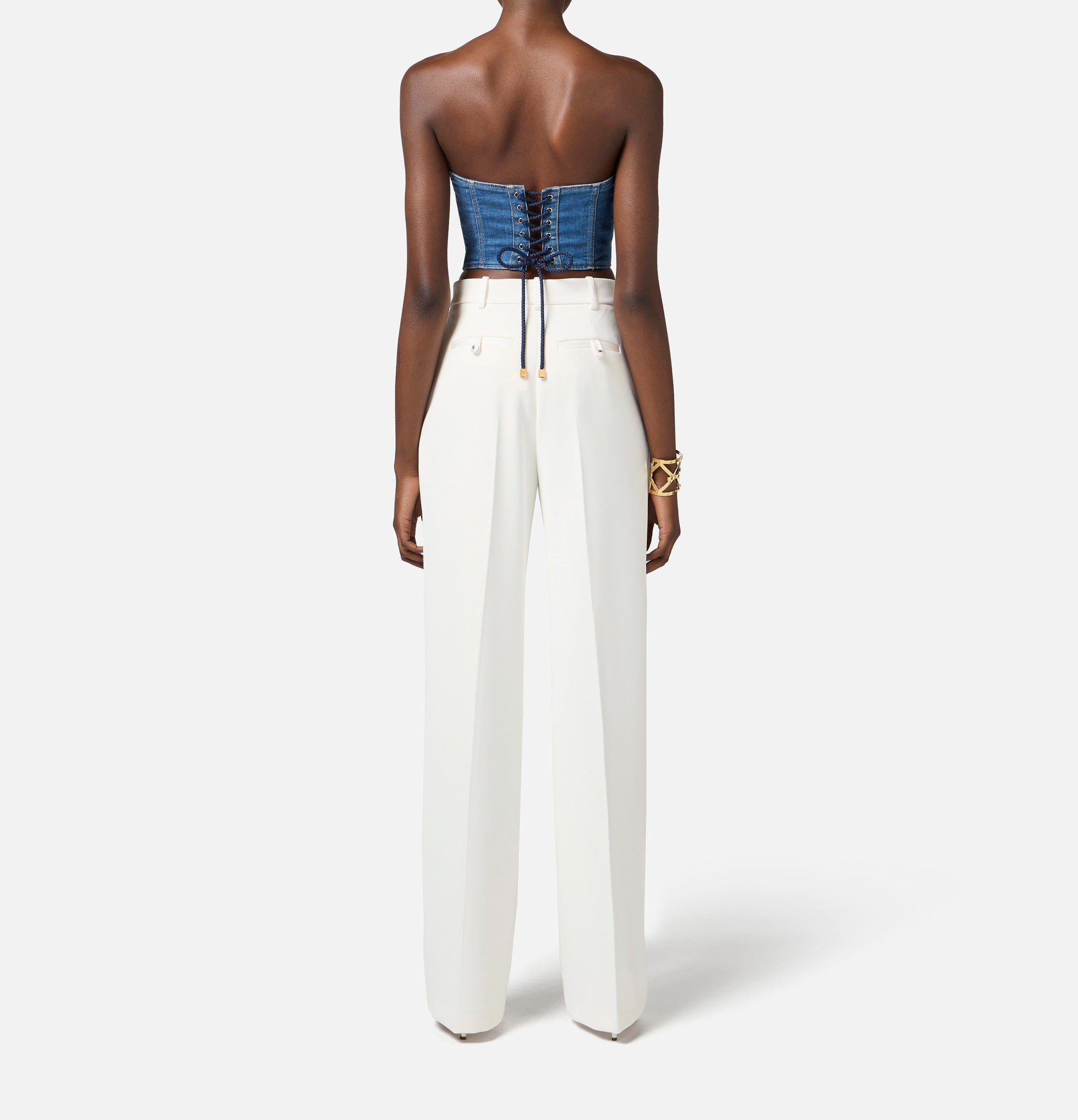 ELISABETTA FRANCHI Top Bustier Jeans-Blue Denim