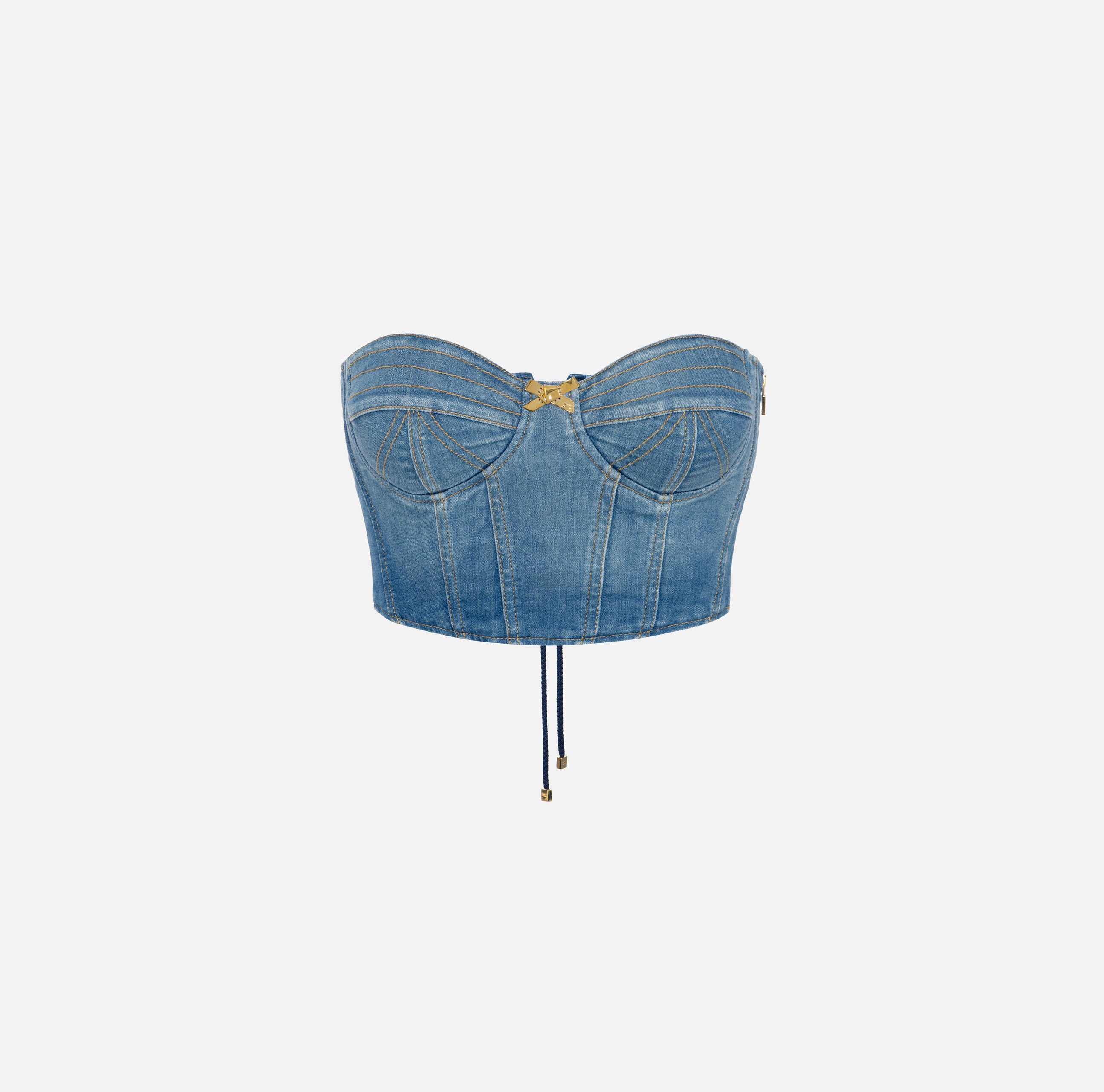 ELISABETTA FRANCHI Top Bustier Jeans-Blue Denim