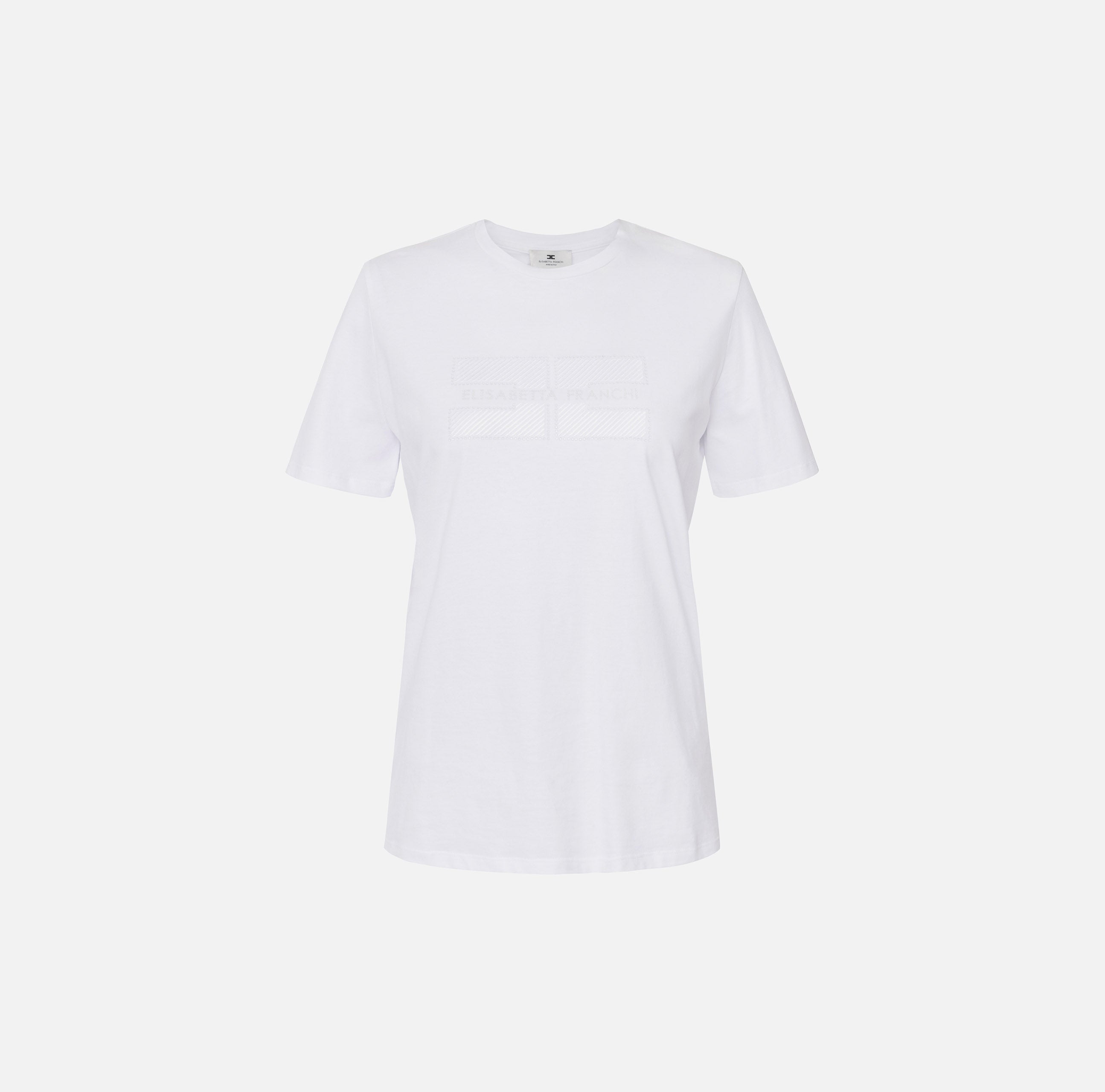 ELISABETTA FRANCHI T-Shirt Jersey Logo Strass-Gesso