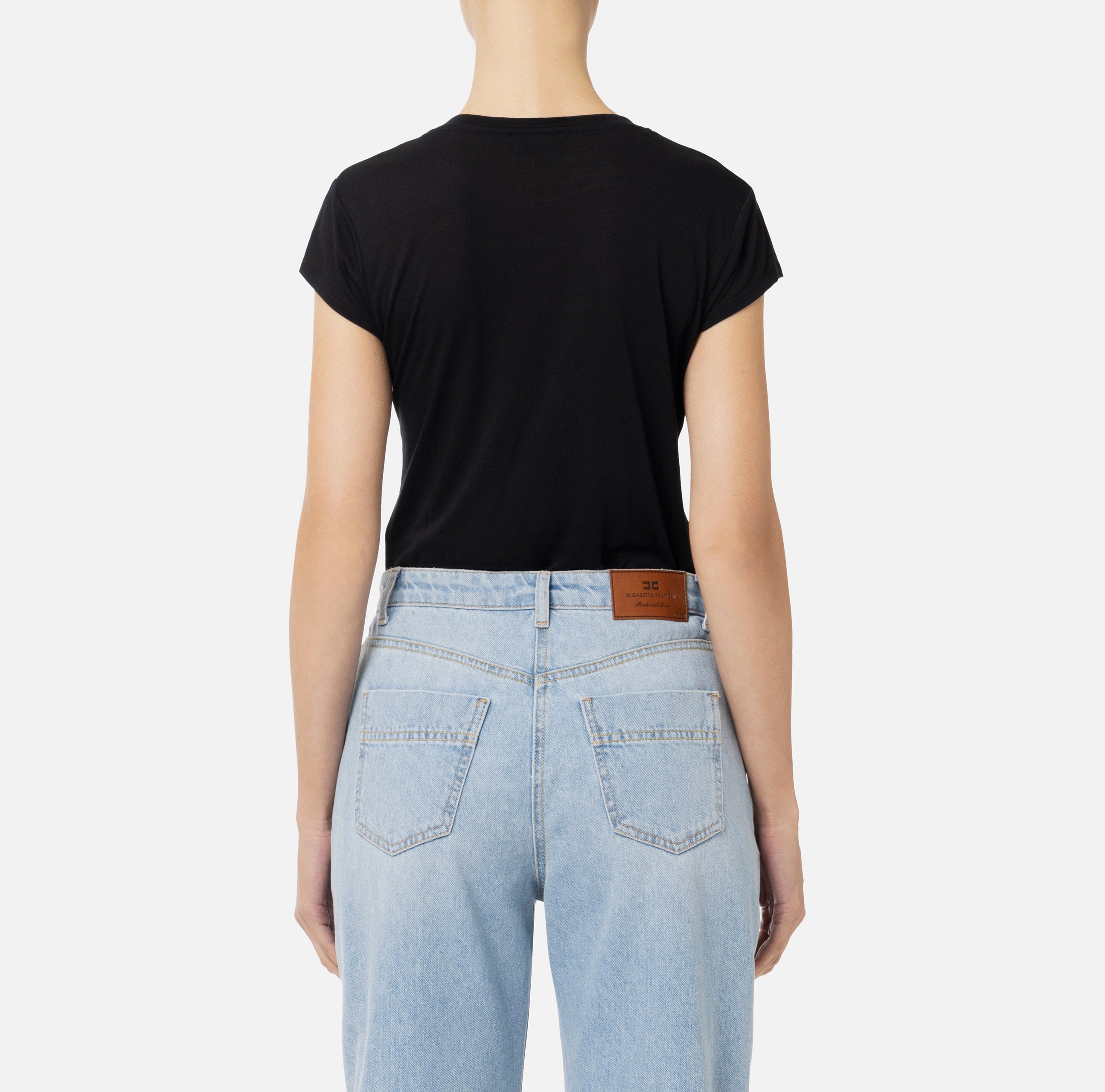 ELISABETTA FRANCHI T-Shirt Jersey Patch Logo-Nero