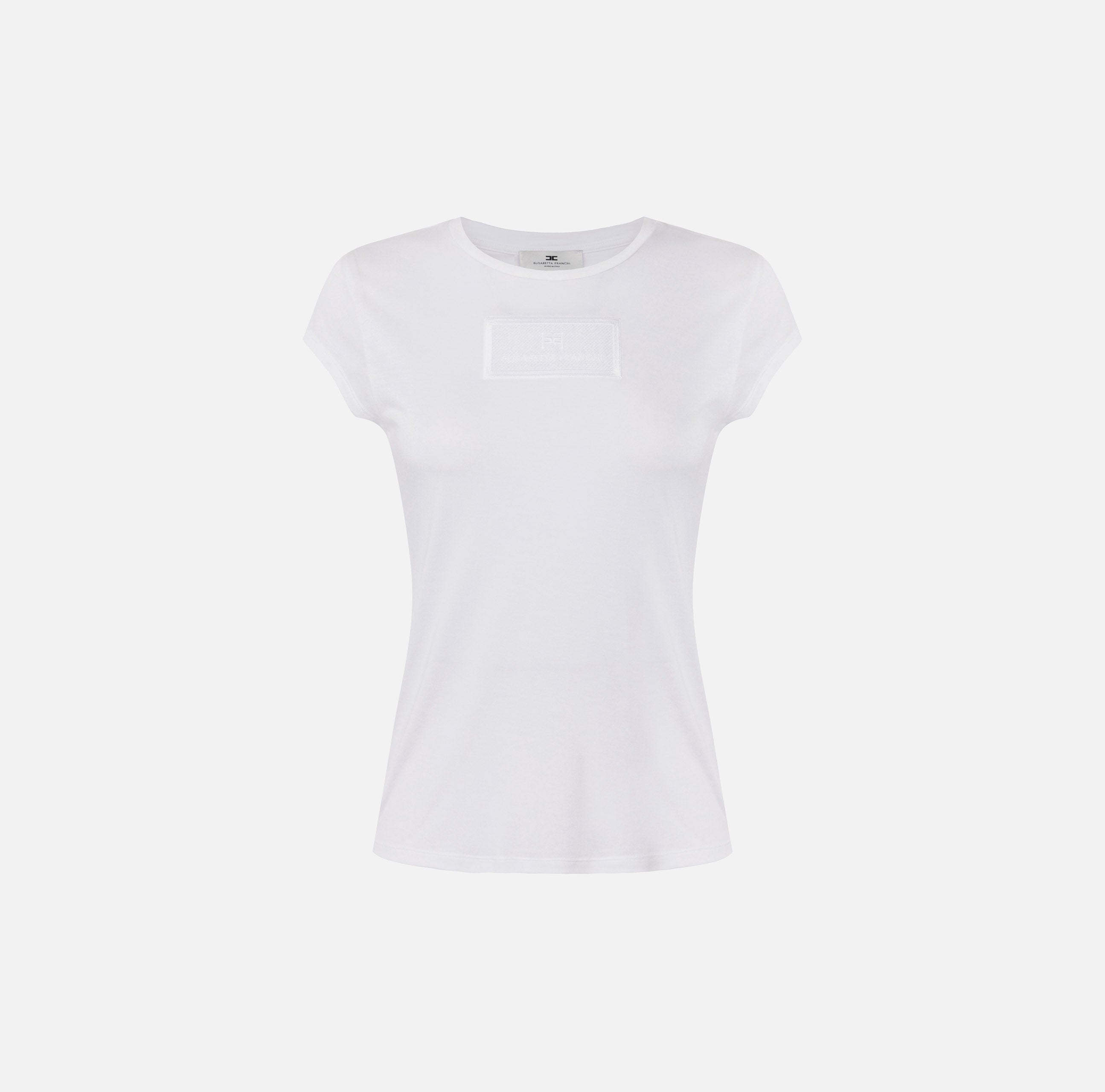 ELISABETTA FRANCHI T-Shirt Jersey Patch Logo-Gesso