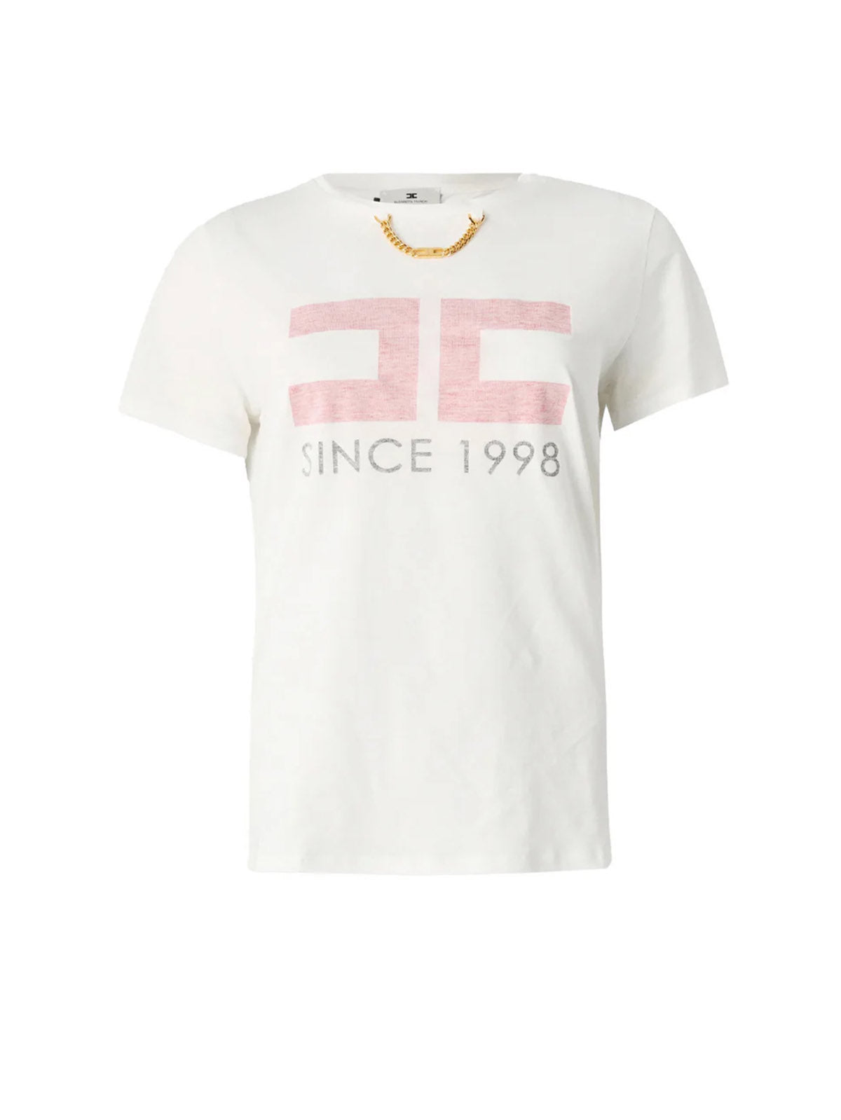 ELISABETTA FRANCHI T-Shirt Jersey Stampa Logo-Gesso