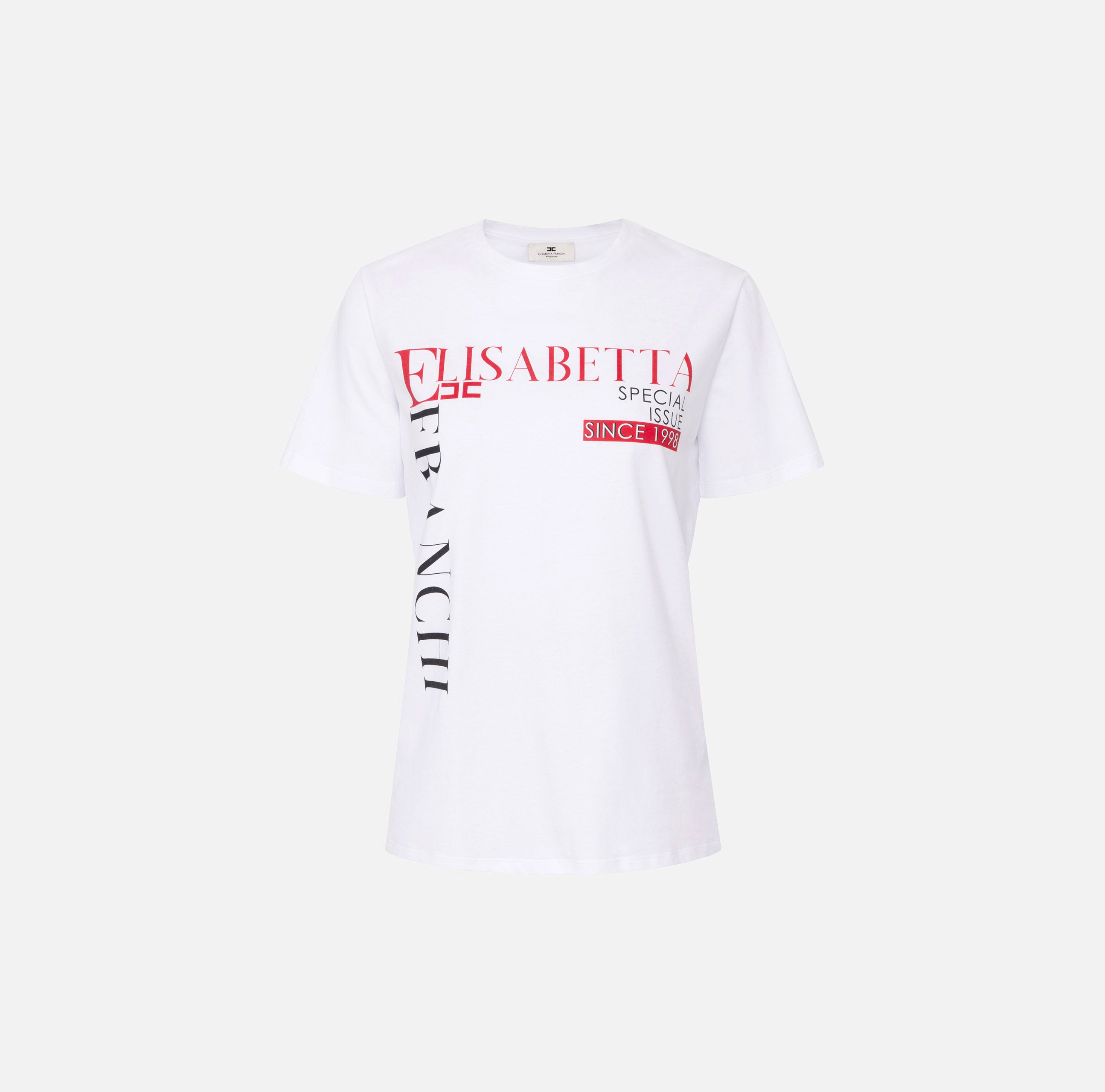 ELISABETTA FRANCHI T-Shirt Jersey Stampa Lettering-Gesso