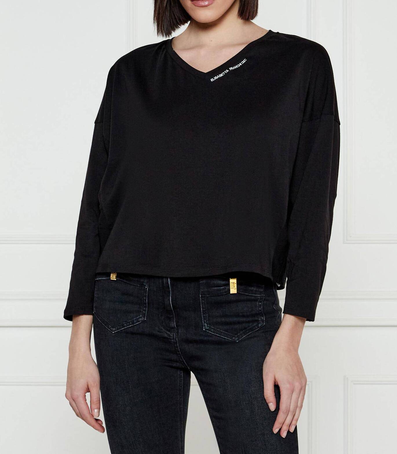 ELISABETTA FRANCHI T-Shirt Jersey Ricamo Logo-Nero