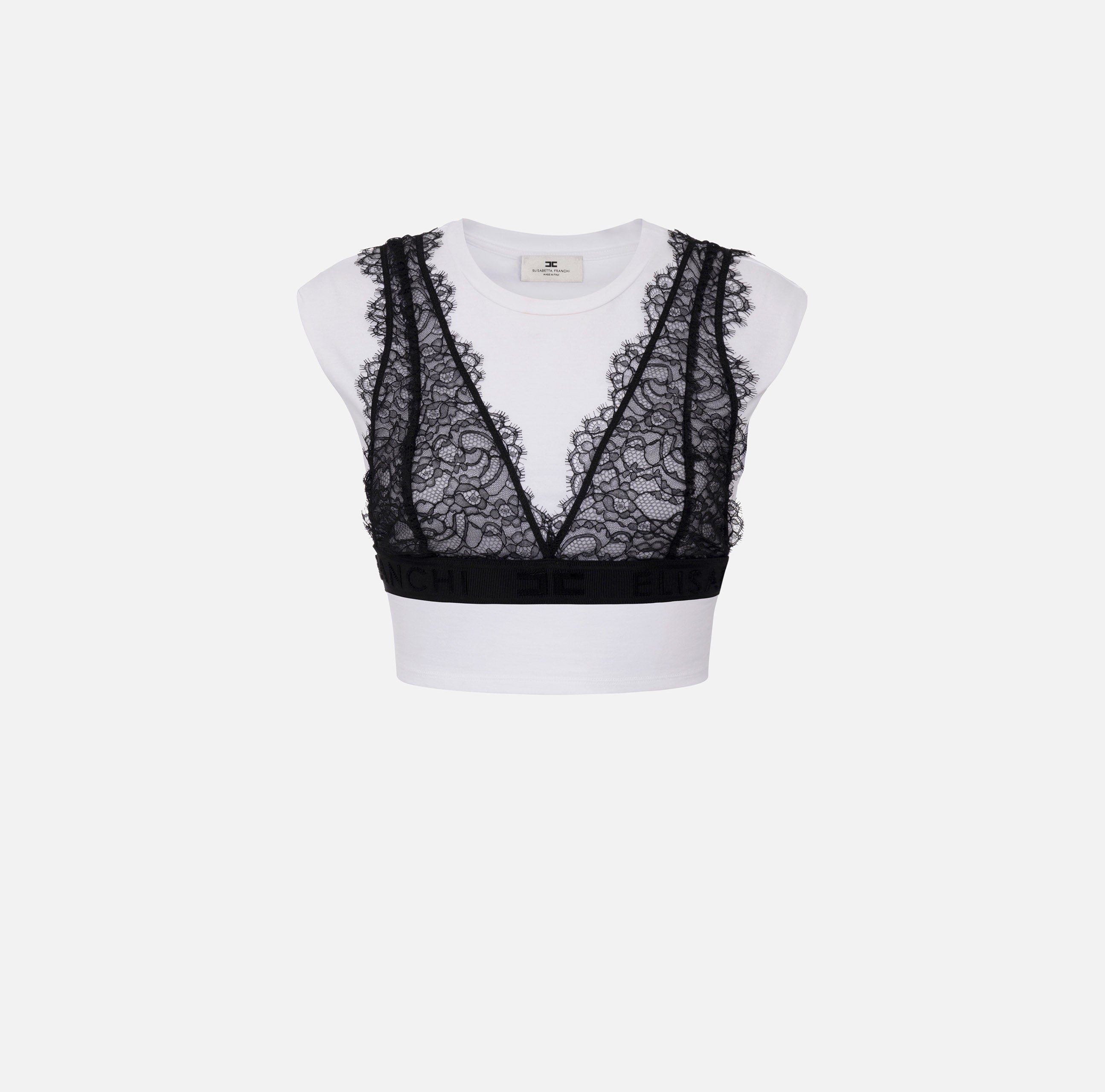 ELISABETTA FRANCHI T-Shirt Jersey Bralette-Gesso Nero