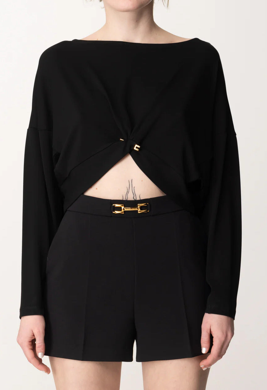 ELISABETTA FRANCHI Maglia Jersey Piercing-Nero