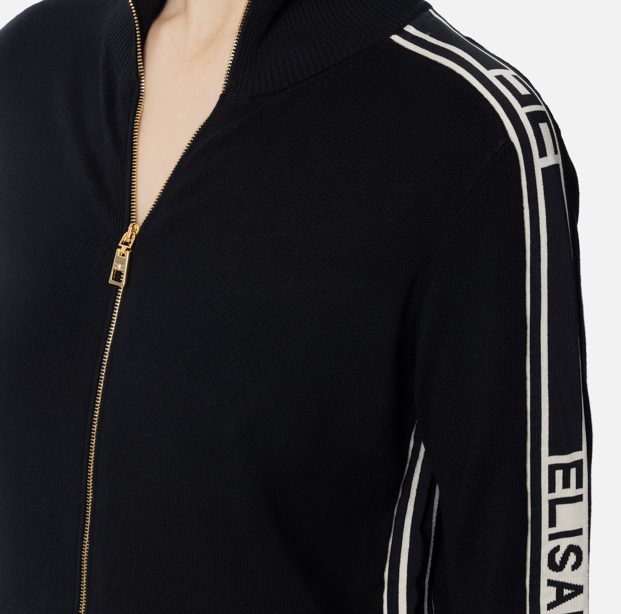 ELISABETTA FRANCHI Cardigan Viscosa Bande Logo-Nero Burro