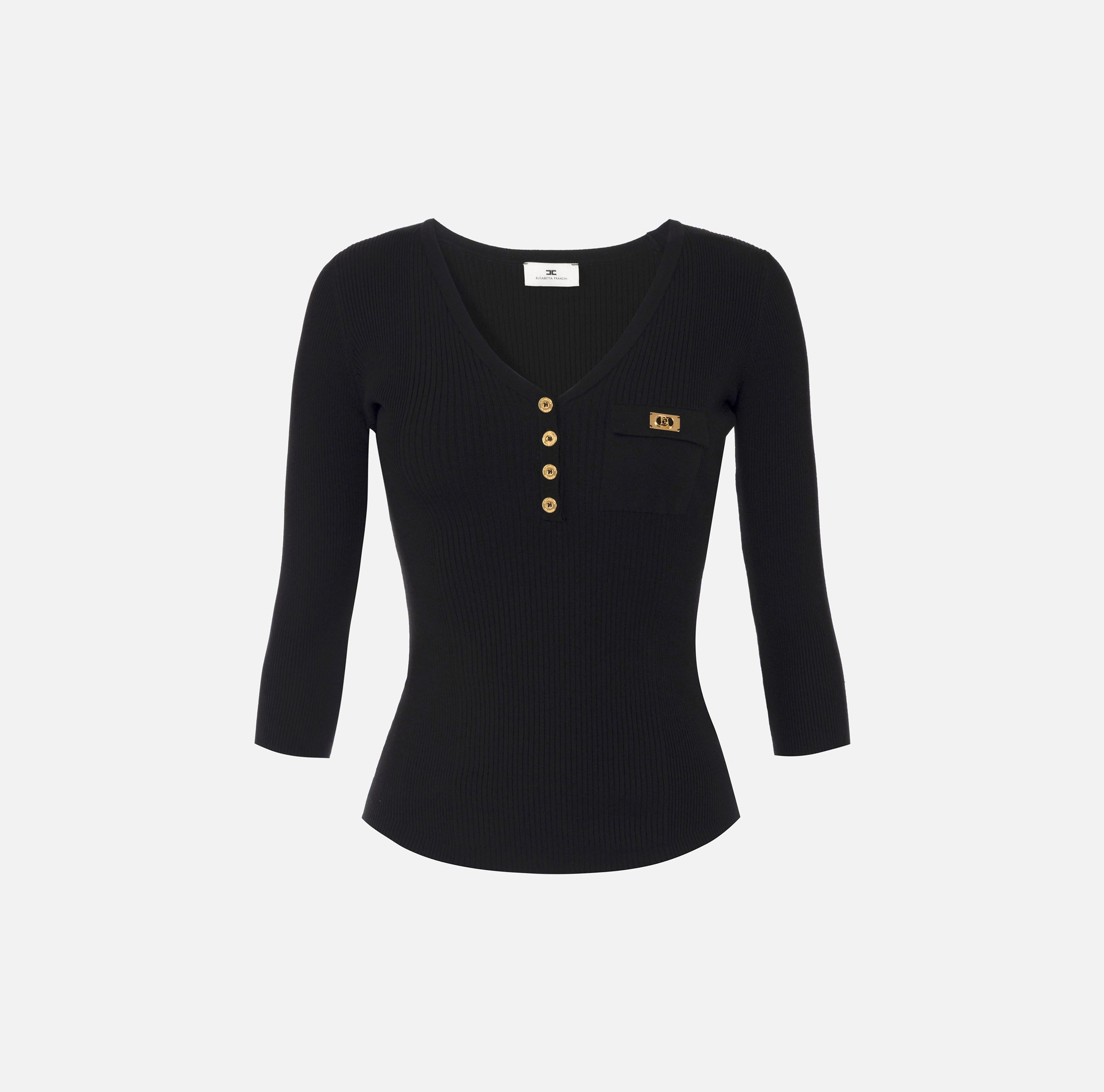 ELISABETTA FRANCHI Maglia Lyocell Seta Costine-Nero