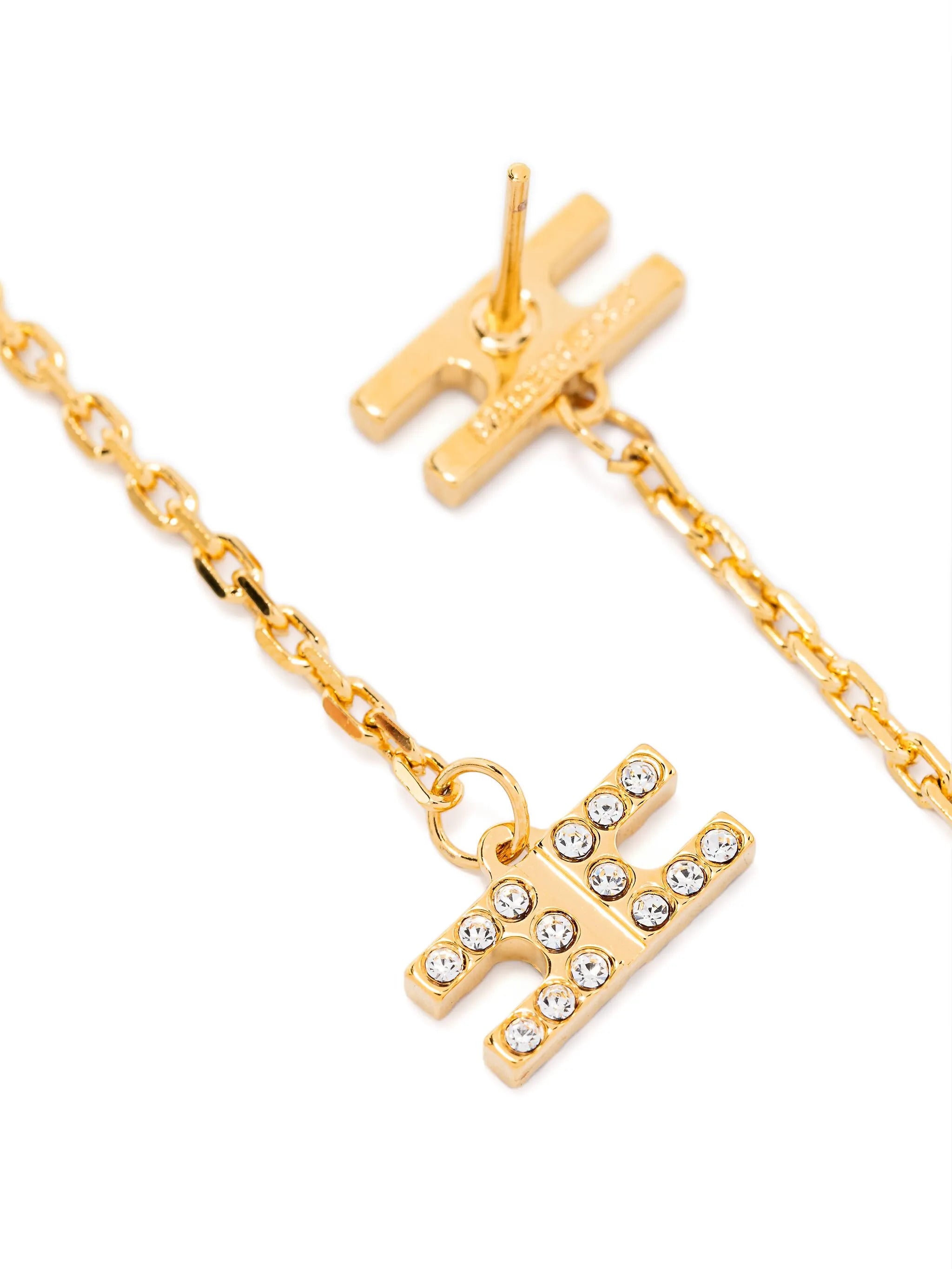 ELISABETTA FRANCHI Orecchini Ottone Pendenti Logo Strass-Oro Giallo