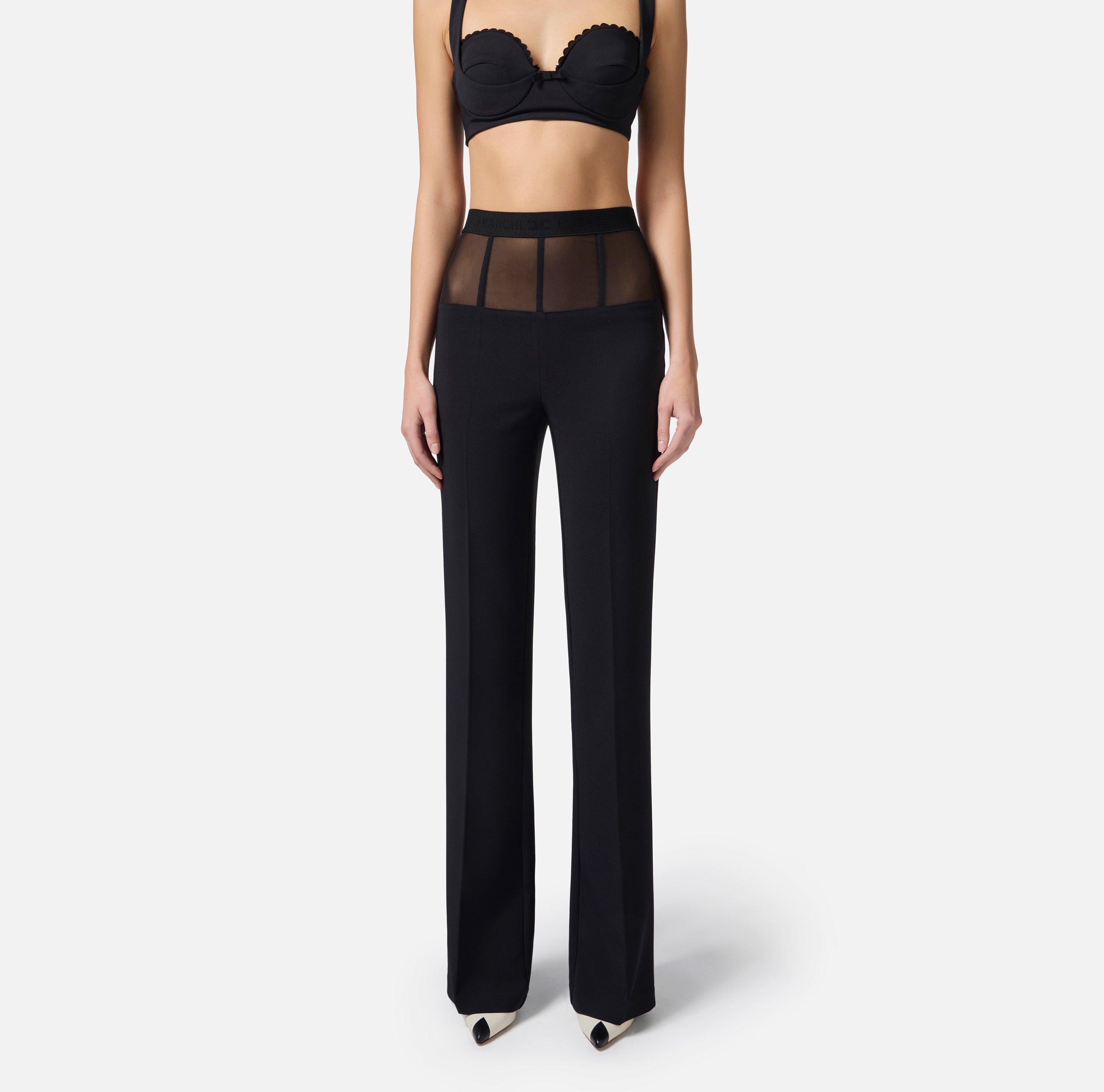 ELISABETTA FRANCHI Pantalone Crêpe Tulle-Nero