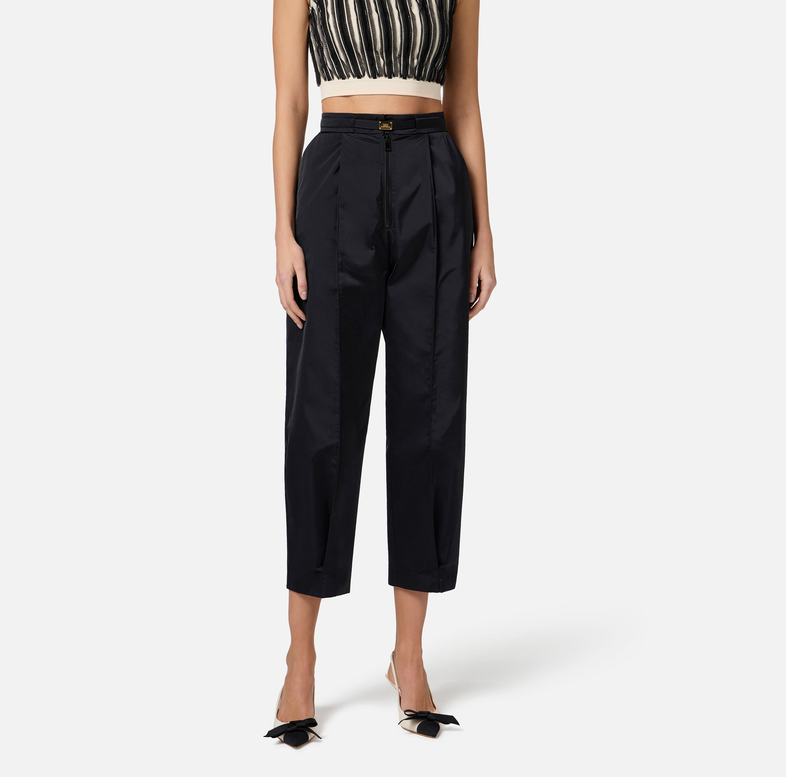 ELISABETTA FRANCHI Pantalone Boyfriend Vela tecnica Cintura-Nero