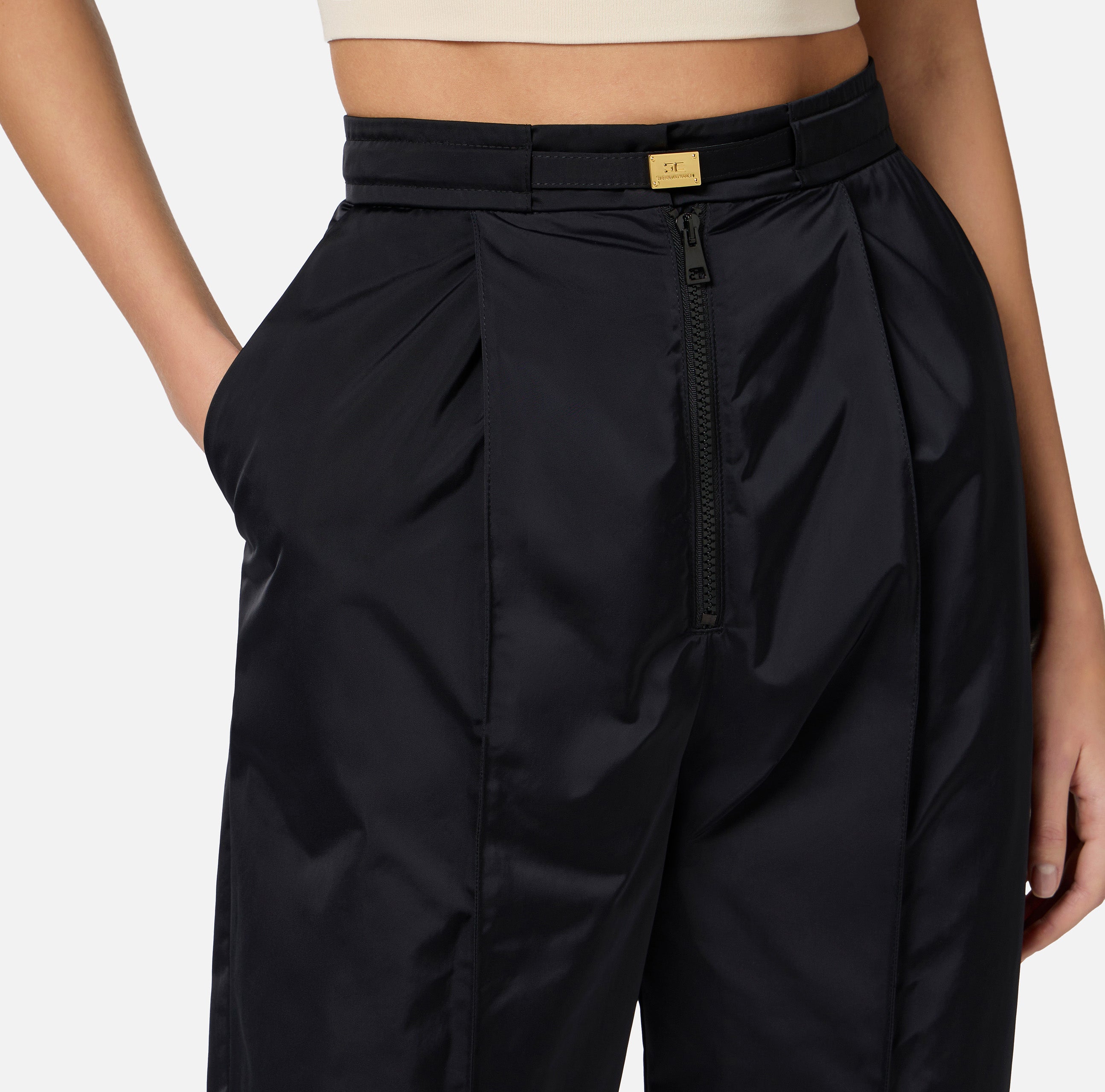 ELISABETTA FRANCHI Pantalone Boyfriend Vela tecnica Cintura-Nero