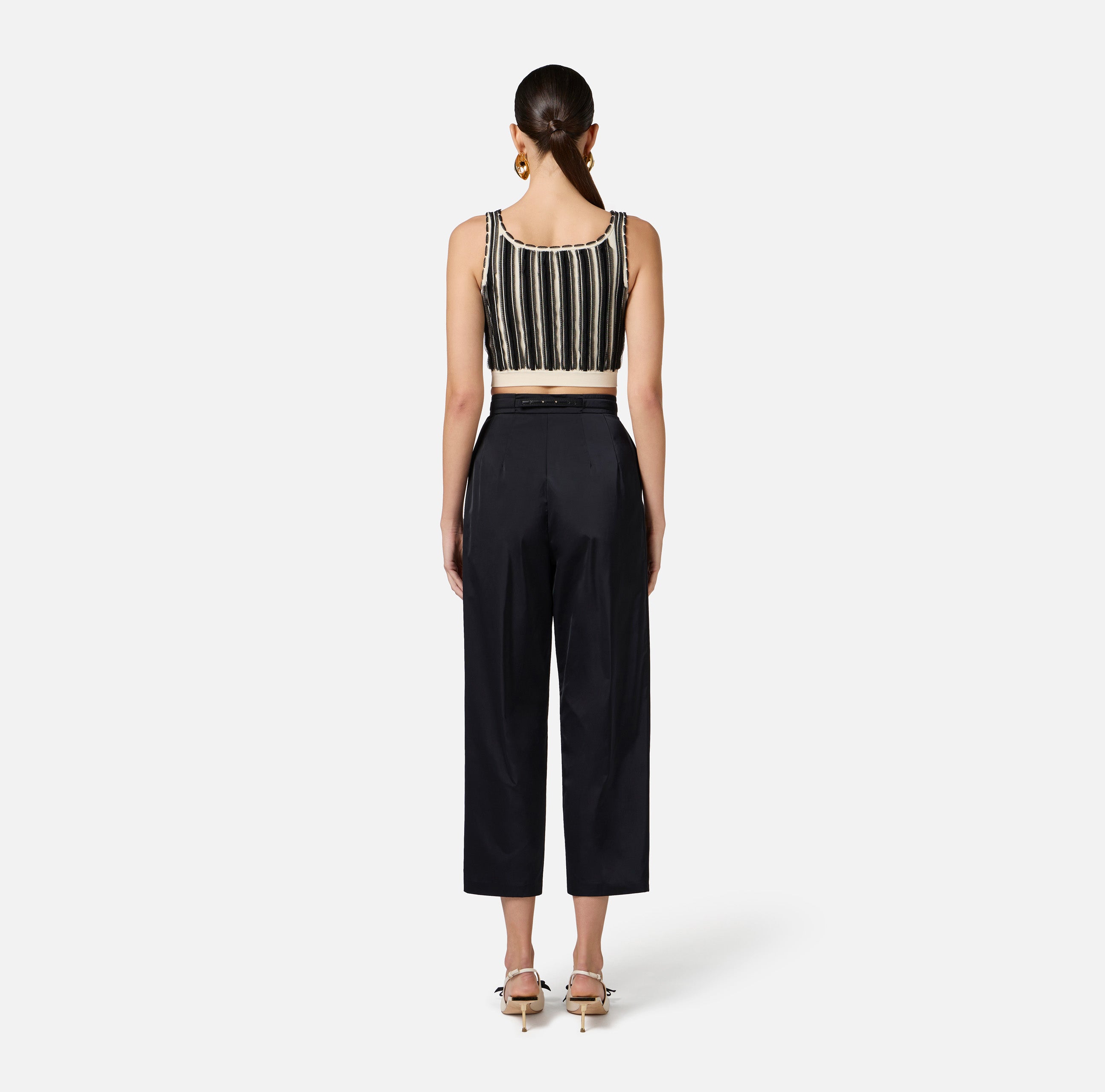 ELISABETTA FRANCHI Pantalone Boyfriend Vela tecnica Cintura-Nero