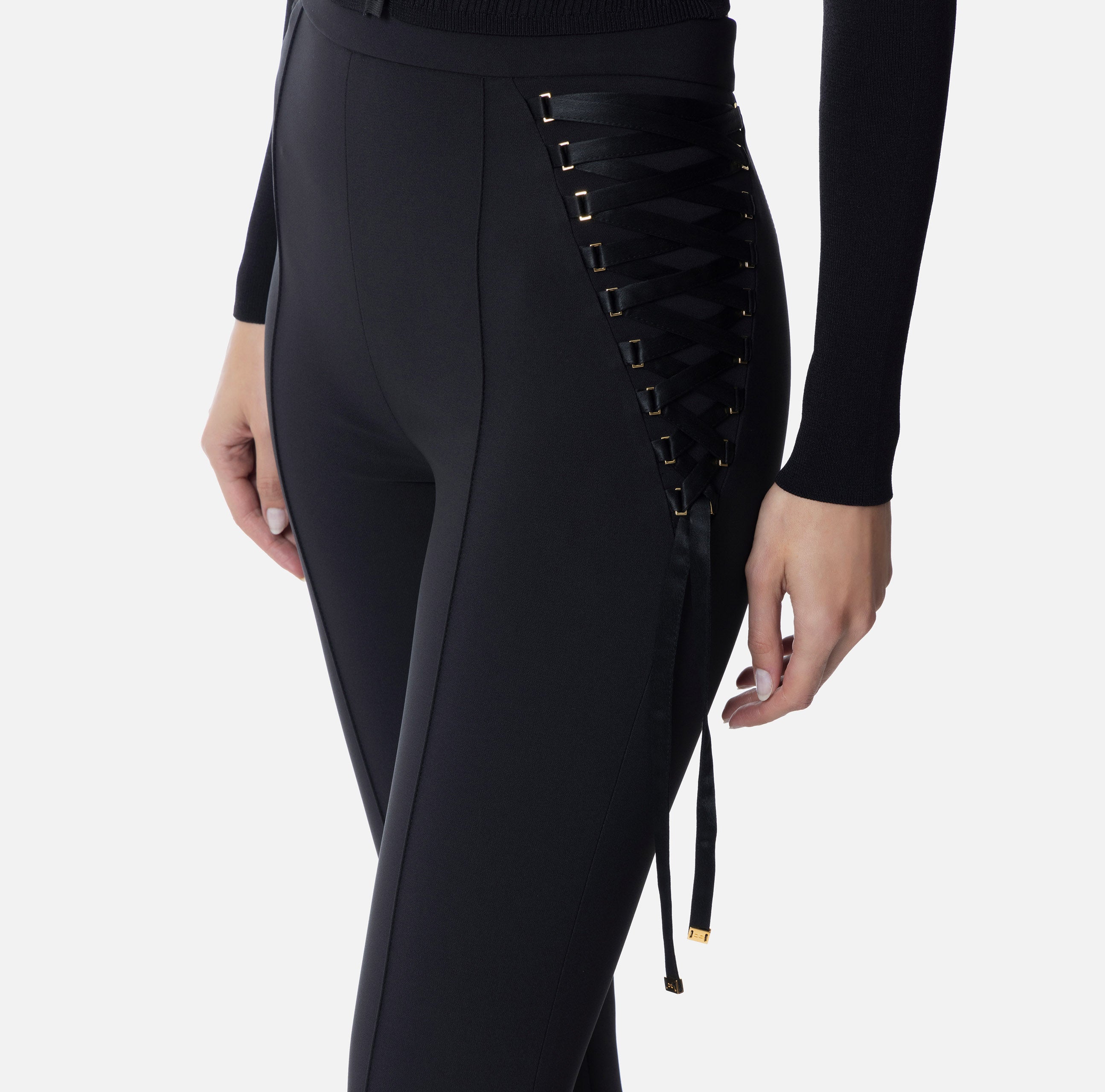 ELISABETTA FRANCHI Pantalone Zampa Crêpe Lacci-Nero