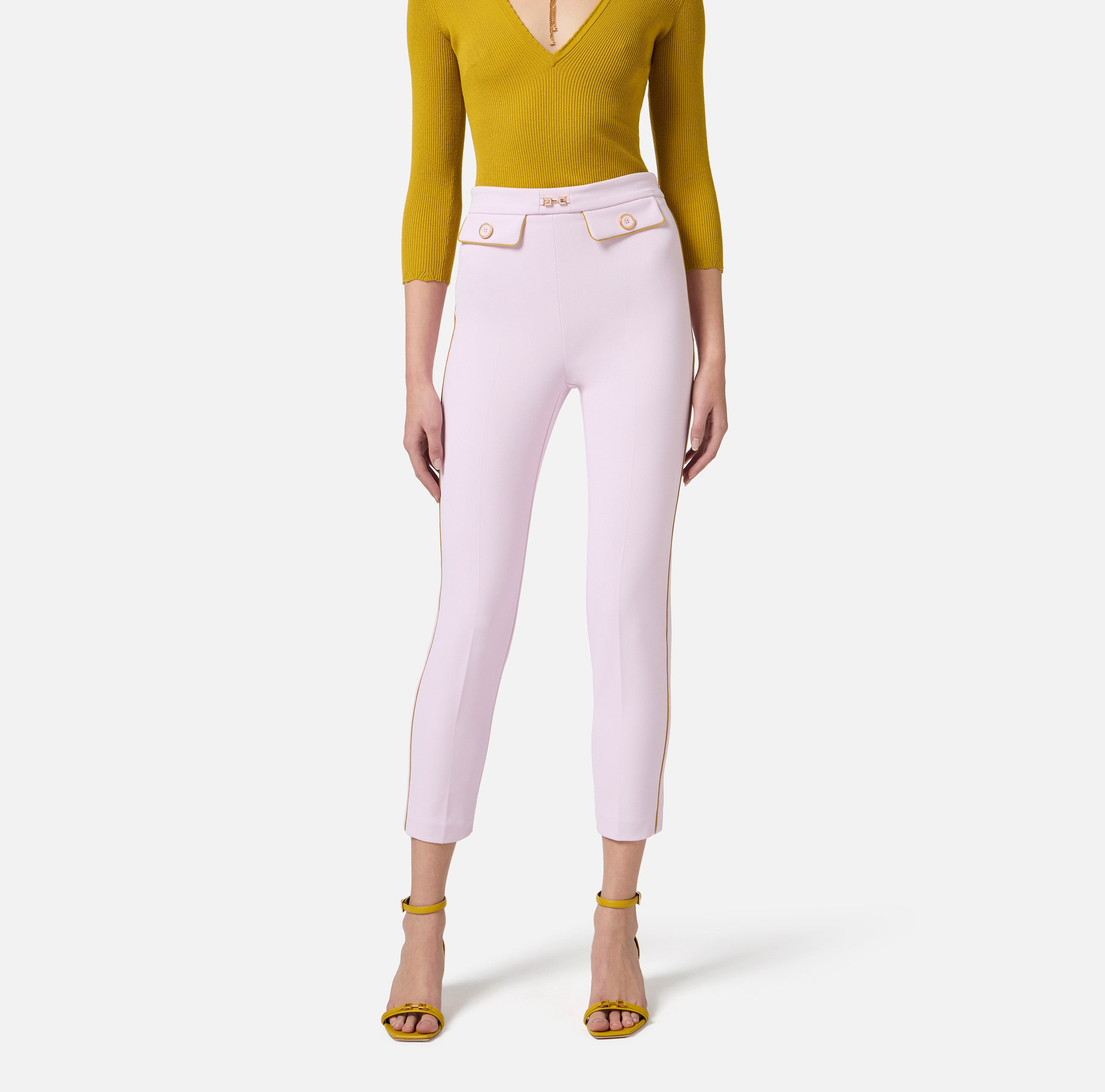 ELISABETTA FRANCHI Pantalone Crêpe Morsetto-Quarzo Curry