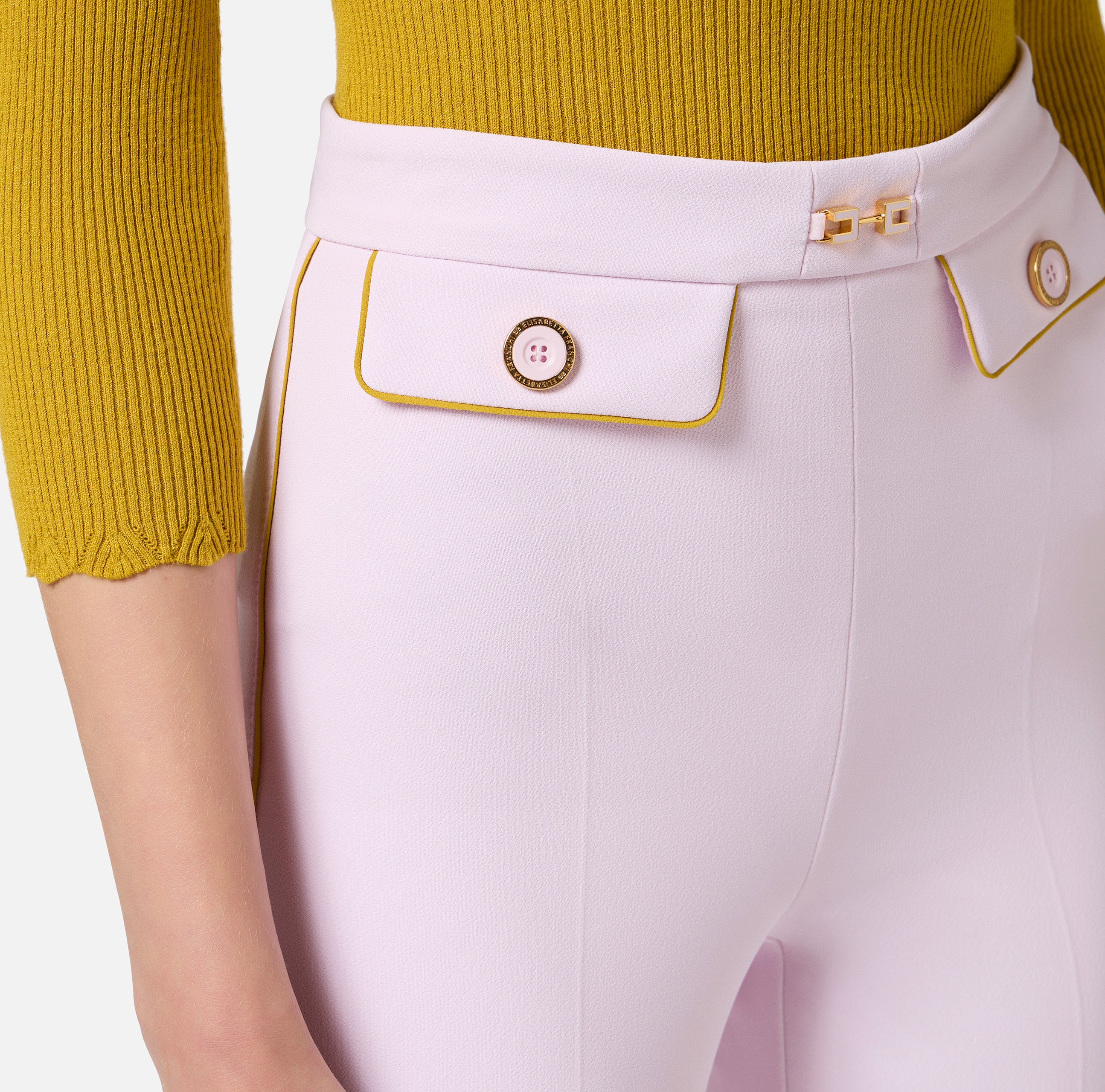 ELISABETTA FRANCHI Pantalone Crêpe Morsetto-Quarzo Curry