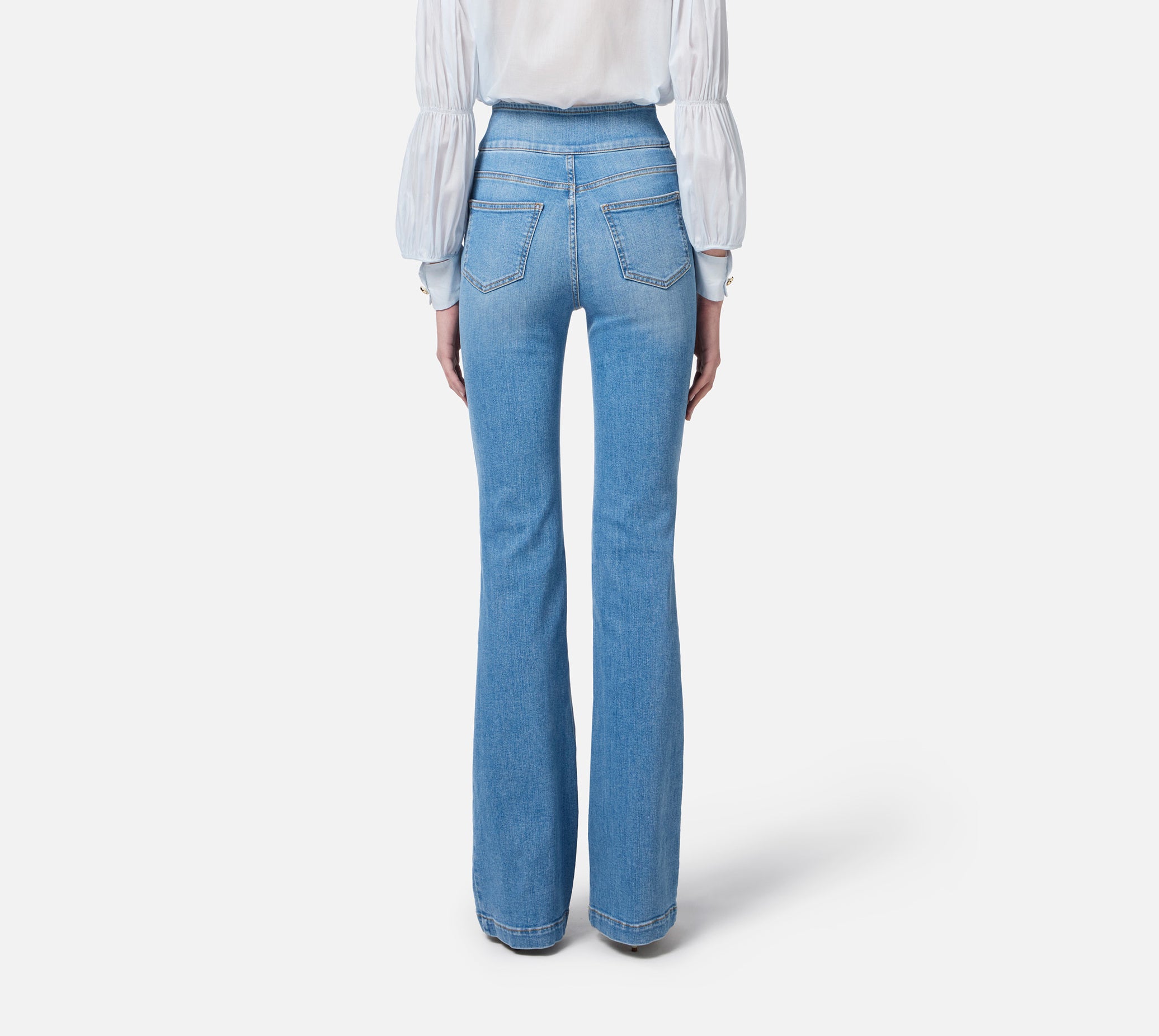 ELISABETTA FRANCHI Jeans Zampa Vita Alta Bottoni-Light Blue