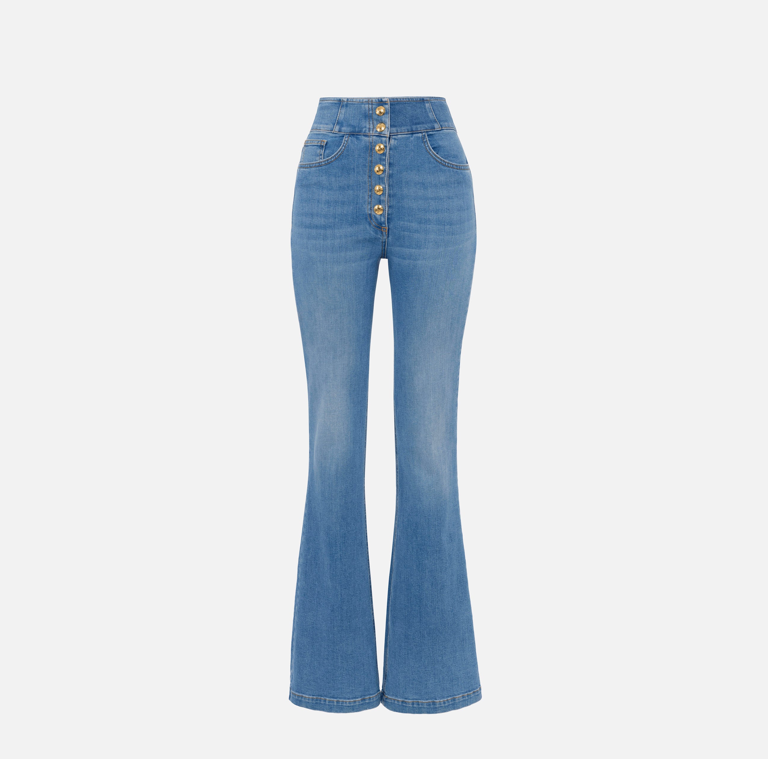 ELISABETTA FRANCHI Jeans Zampa Vita Alta Bottoni-Light Blue