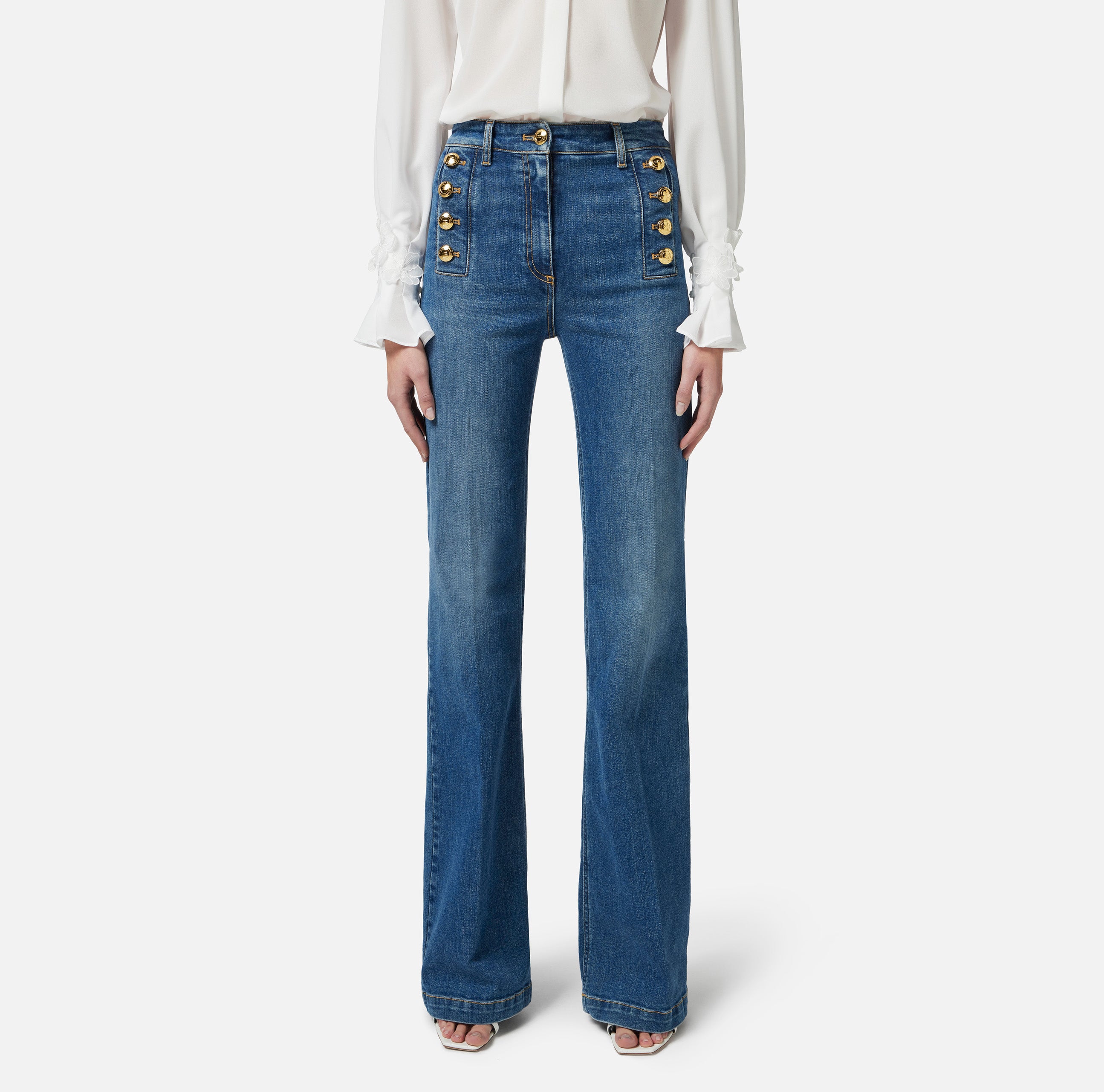 ELISABETTA FRANCHI Jeans Zampa Bottoni-Blue Vintage