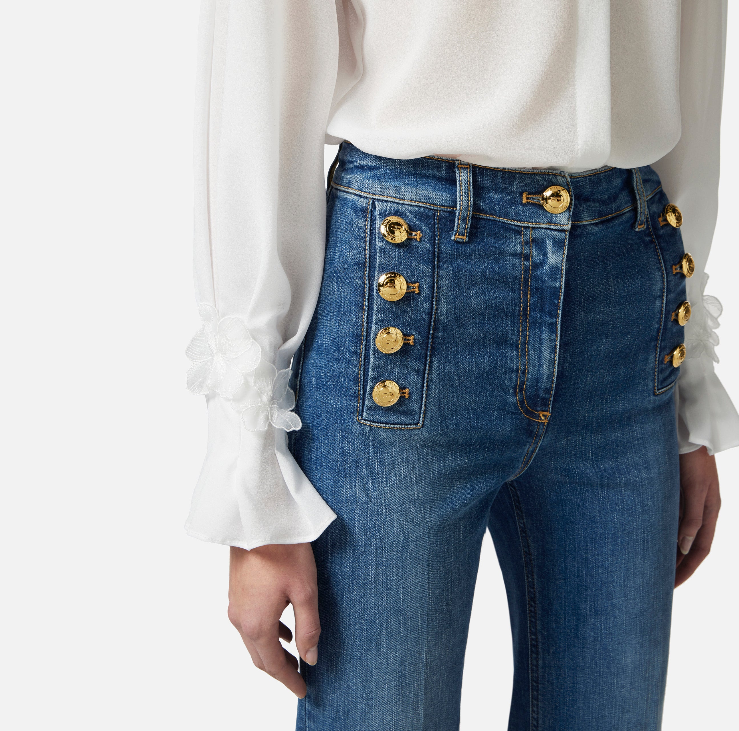 ELISABETTA FRANCHI Jeans Zampa Bottoni-Blue Vintage