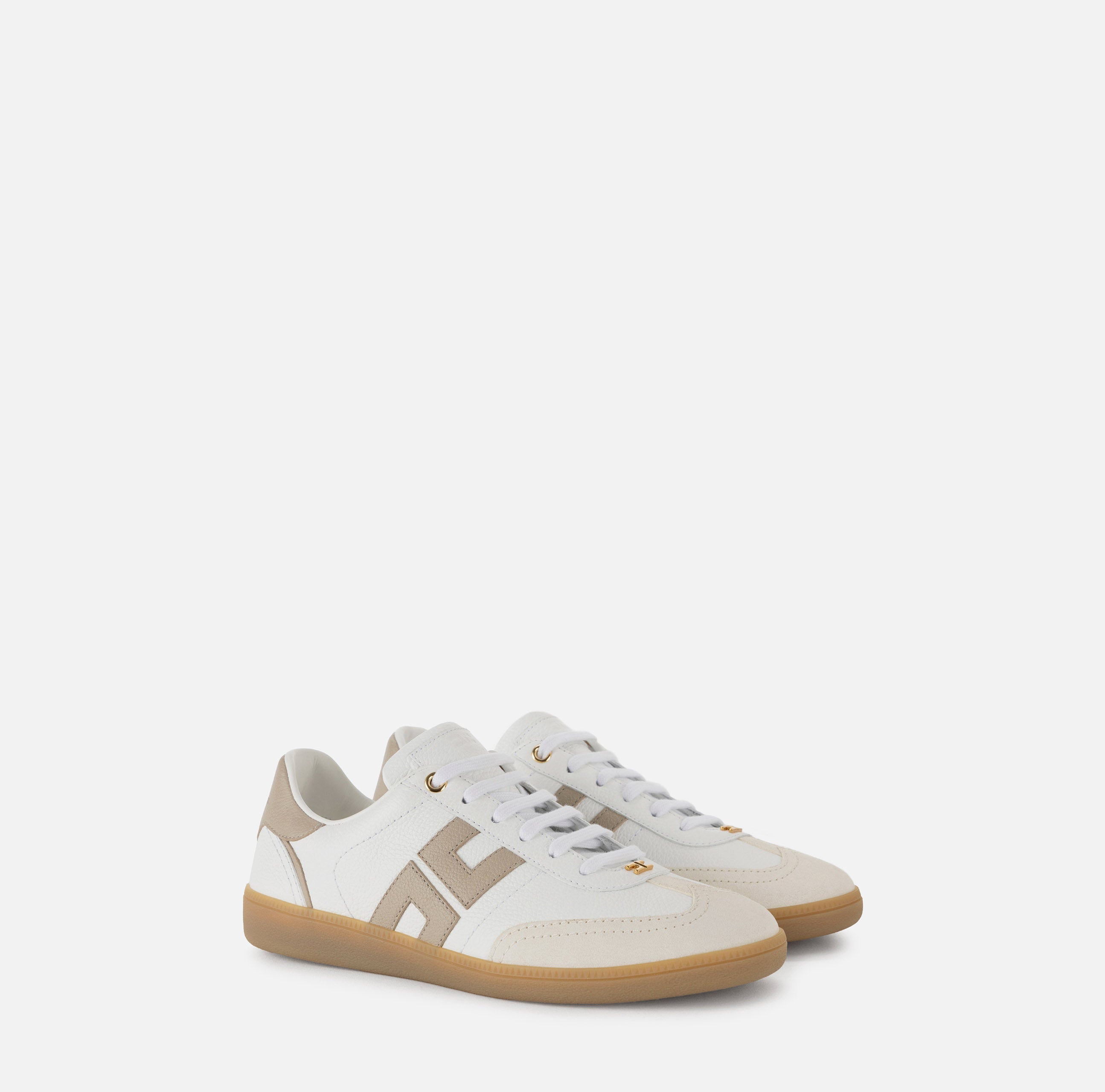 ELISABETTA FRANCHI Sneaker Pelle Logo-Avorio Greige