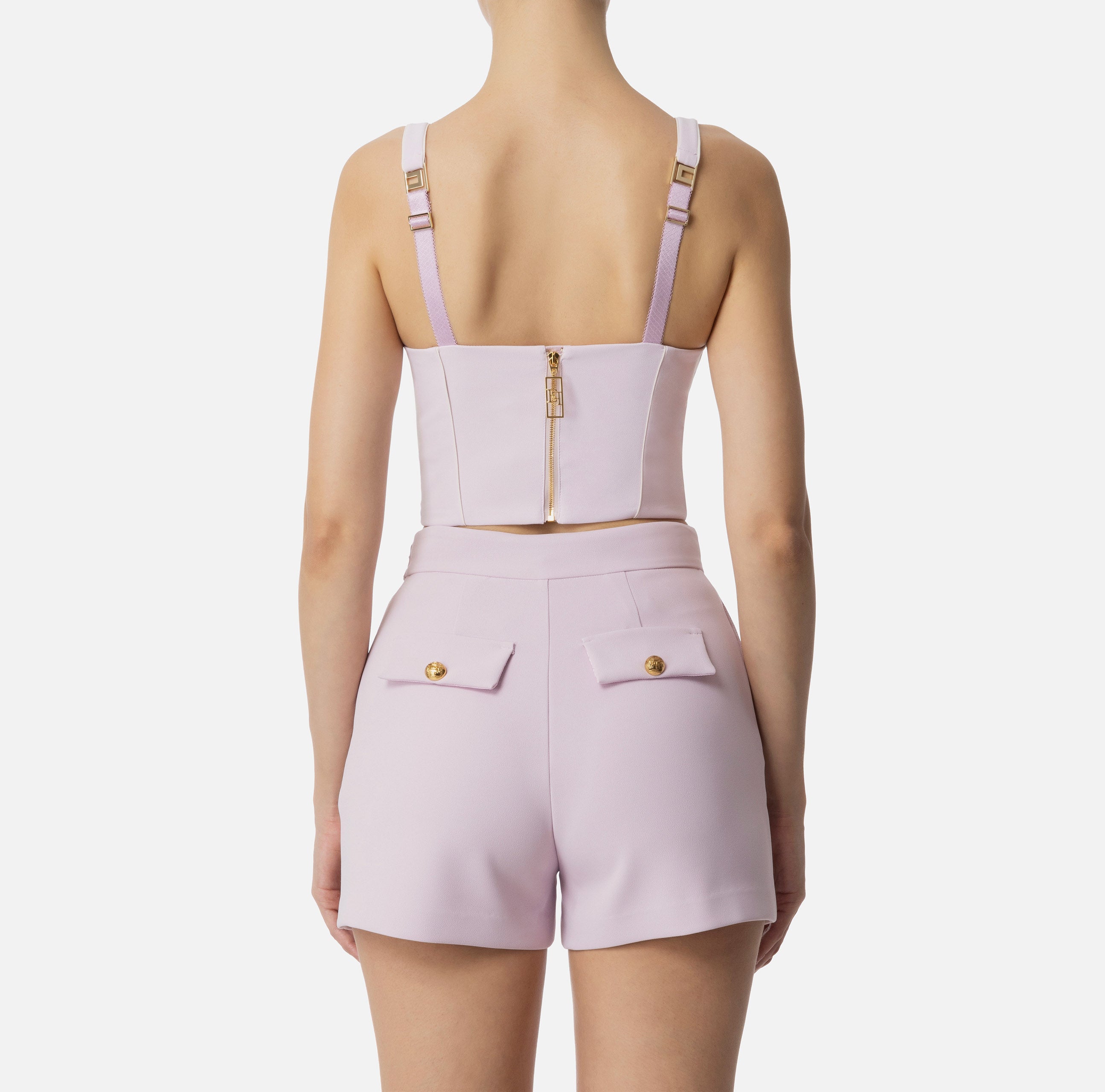 ELISABETTA FRANCHI Top Crêpe Piping Contrasto-Quarzo Burro