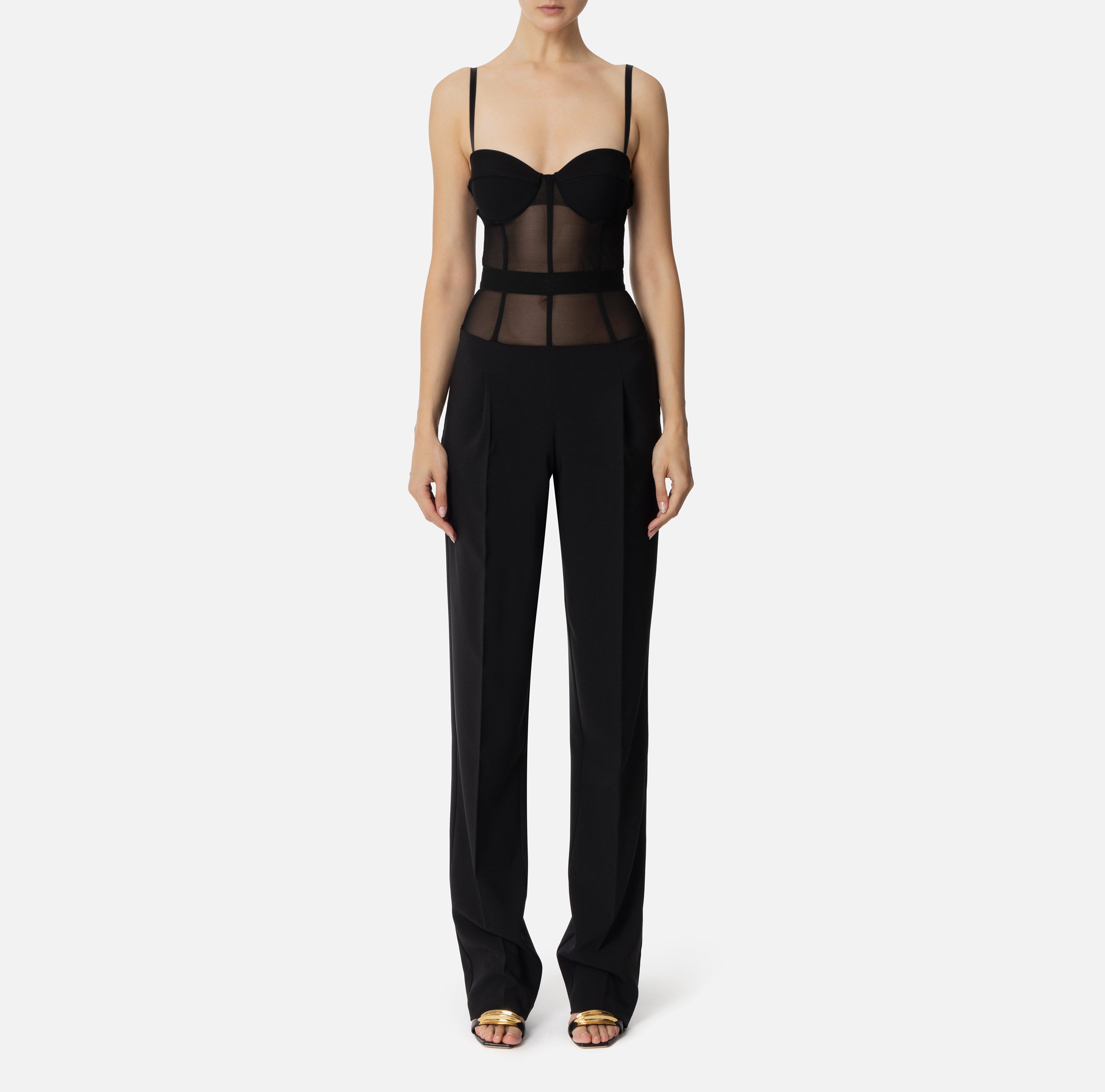 ELISABETTA FRANCHI Tuta Crêpe Tulle-Nero