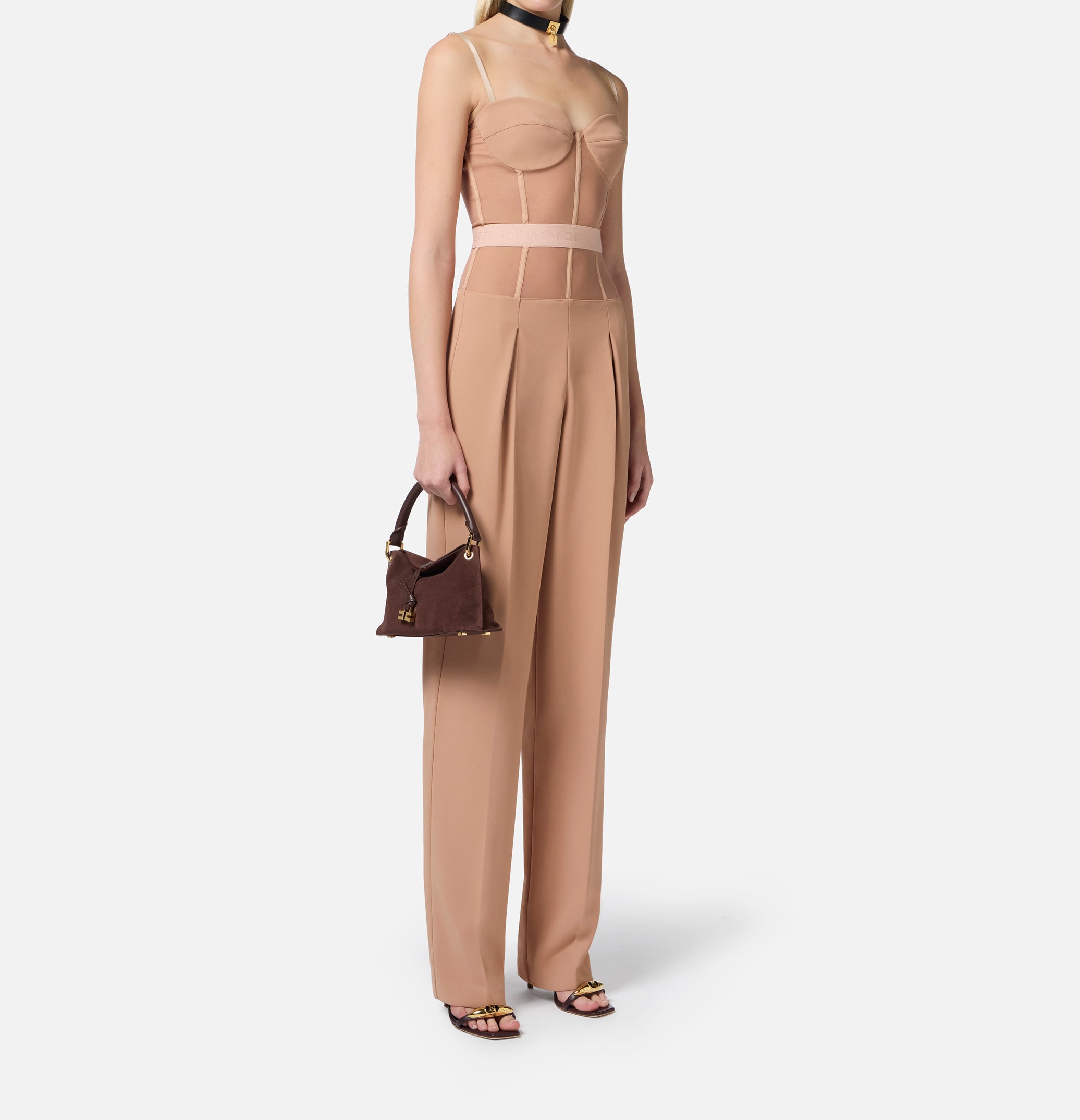 ELISABETTA FRANCHI Tuta Crêpe Tulle-Nudo