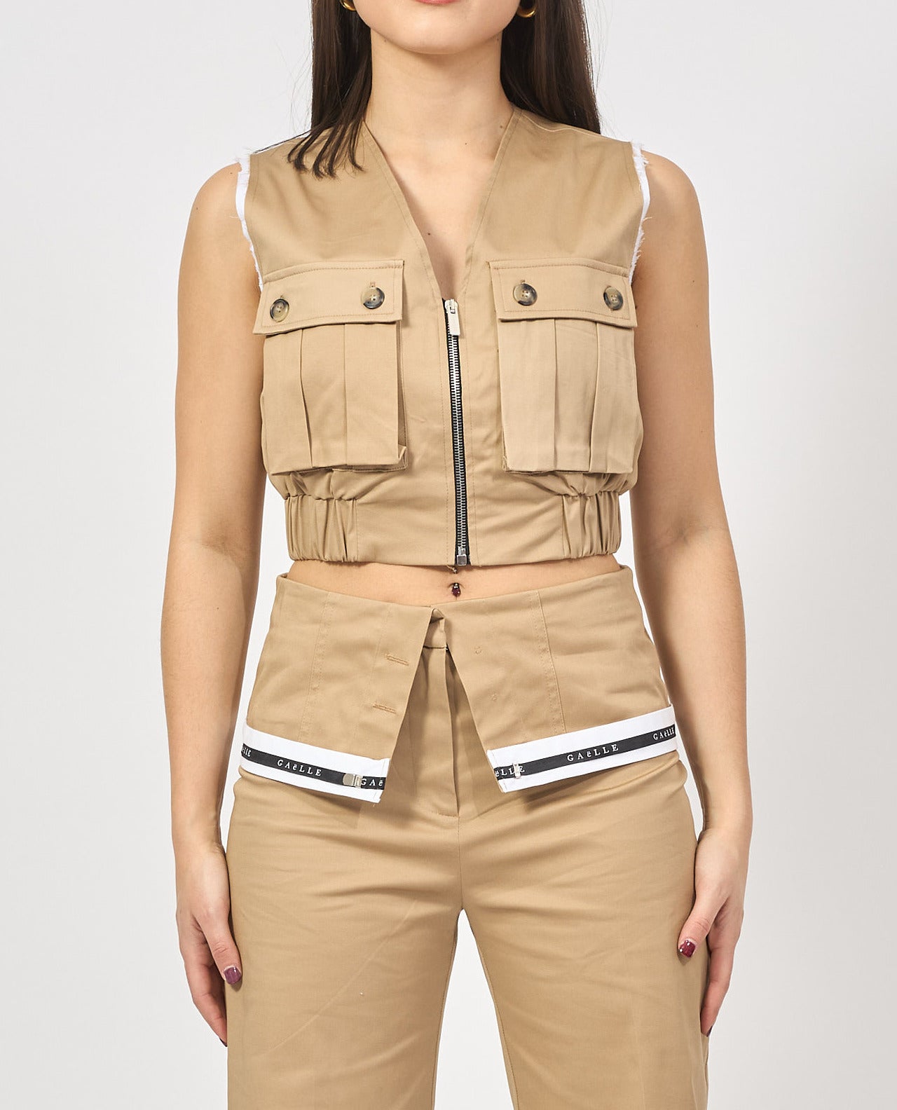 GAELLE PARIS Gilet Donna Cropped Gabardina-Safari