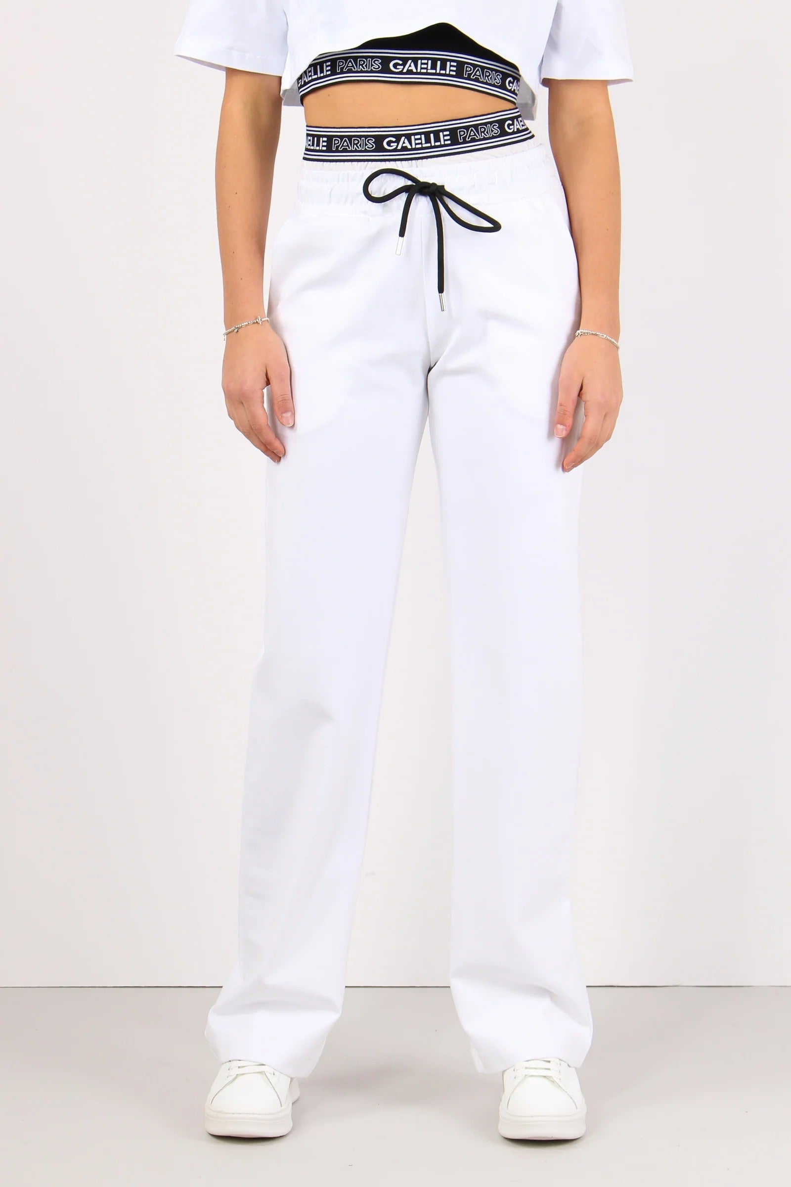 GAELLE PARIS Pantalone Donna Elastico Logo-Bianco