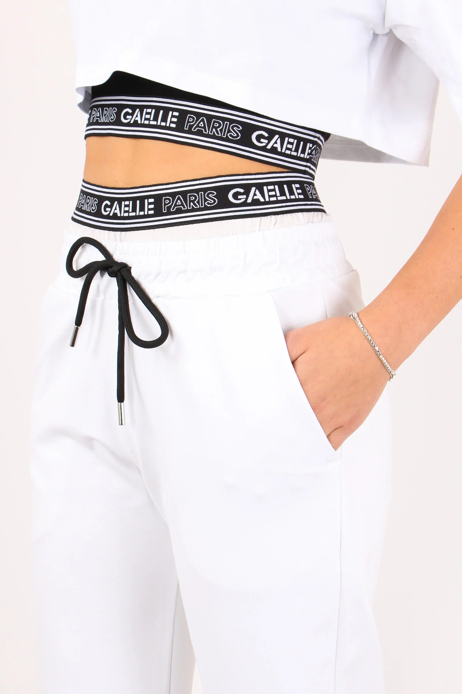 GAELLE PARIS Pantalone Donna Elastico Logo-Bianco