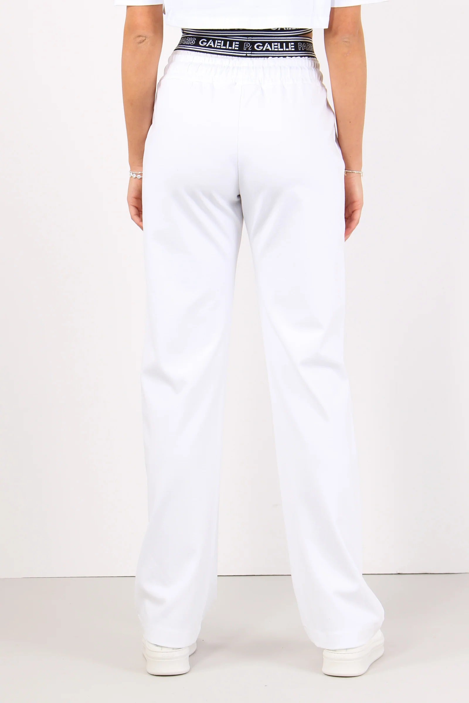 GAELLE PARIS Pantalone Donna Elastico Logo-Bianco