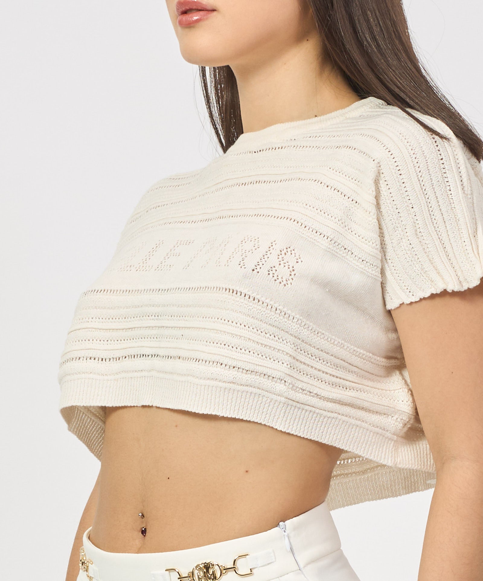 GAELLE PARIS T-Shirt Donna Cropped Traforata-Madreperla