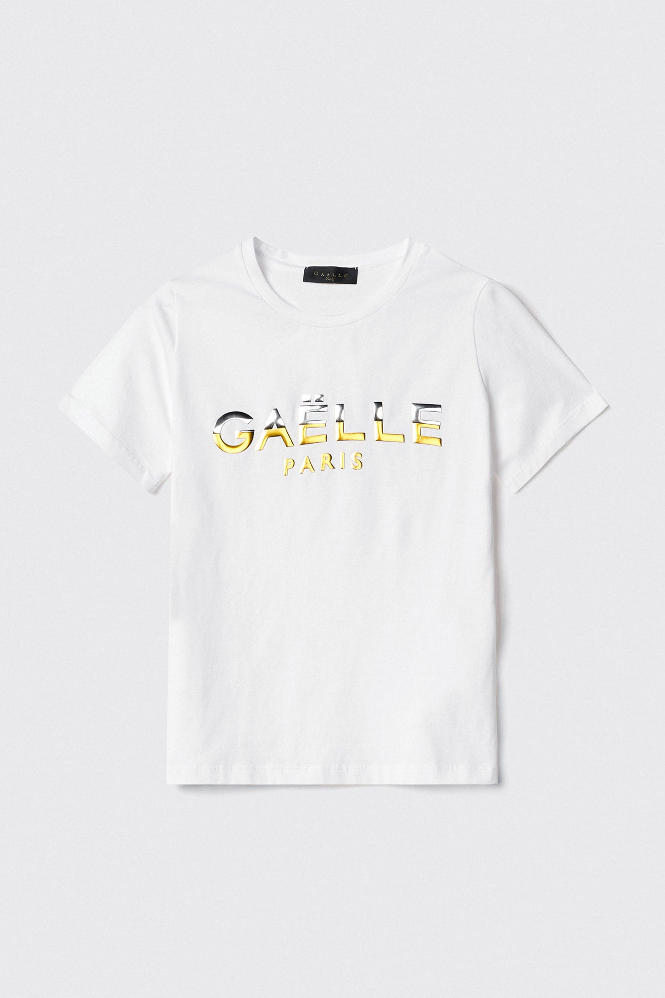 GAELLE PARIS T-Shirt Donna Logo Brick Oro Argento-Bianco