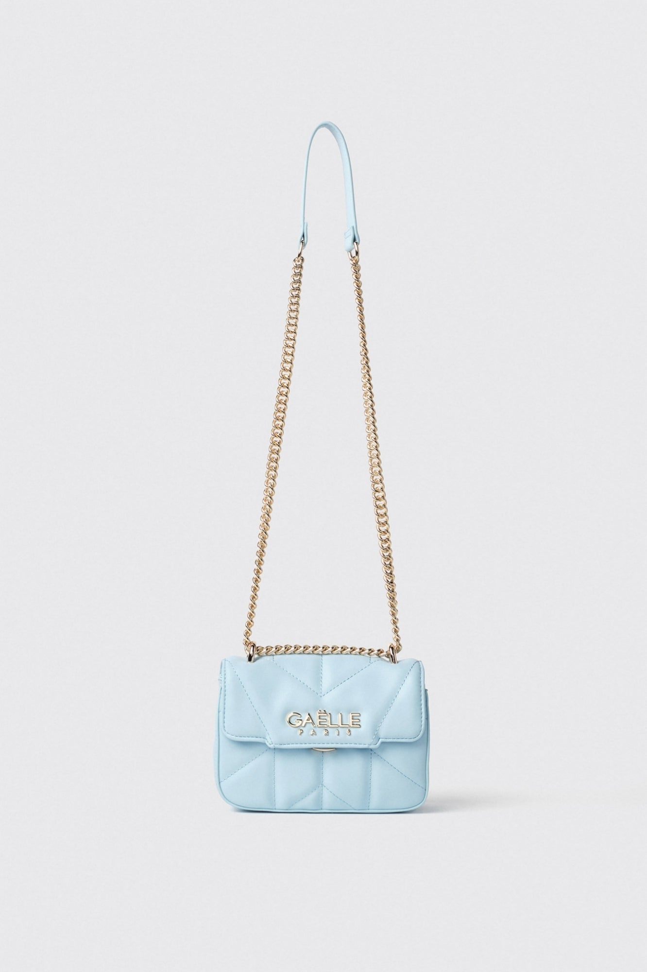 GAELLE PARIS Borsa Mini Shoulder Strap Matelassè Logo Metallo-Celeste