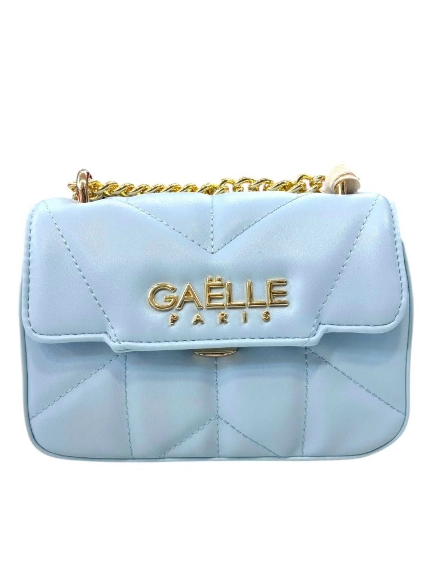 GAELLE PARIS Borsa Mini Shoulder Strap Matelassè Logo Metallo-Celeste