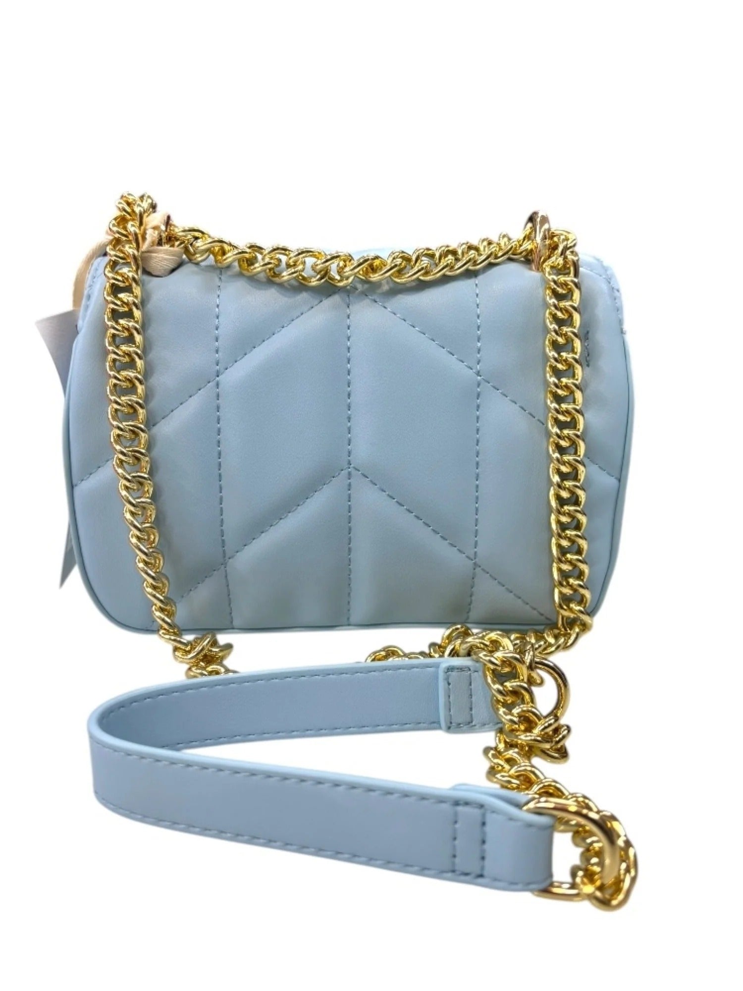 GAELLE PARIS Borsa Mini Shoulder Strap Matelassè Logo Metallo-Celeste