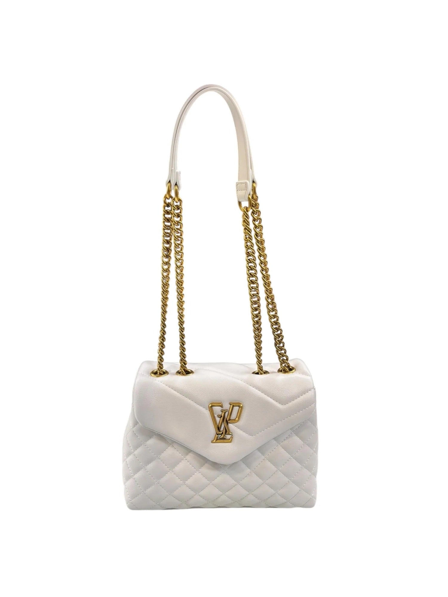 GAELLE PARIS Borsa Reg Shoulder Strap Doppio Matelassè GLP Metallo-Bianco