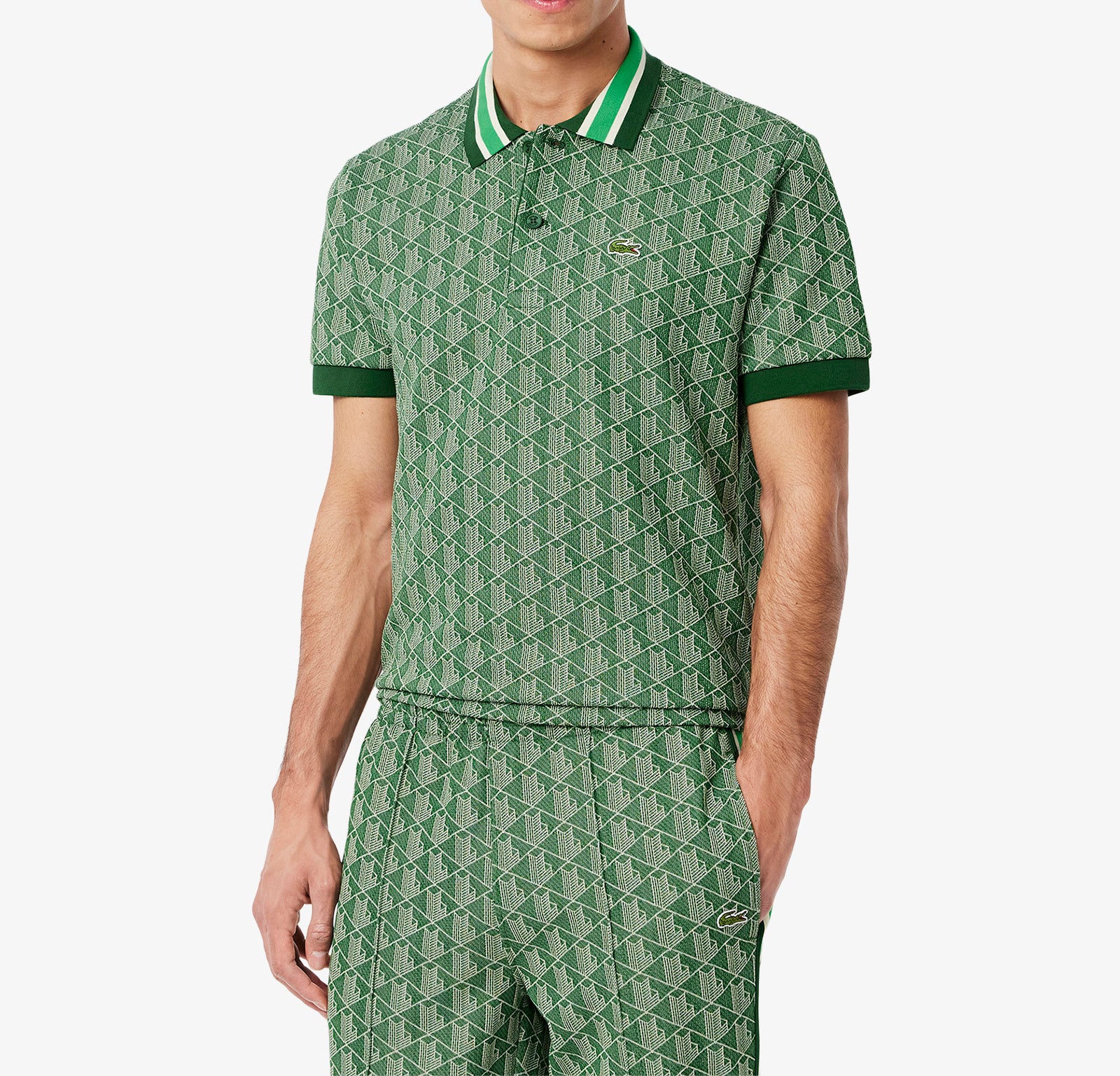 LACOSTE Polo Uomo Jacquard Monogram-Verde Beige