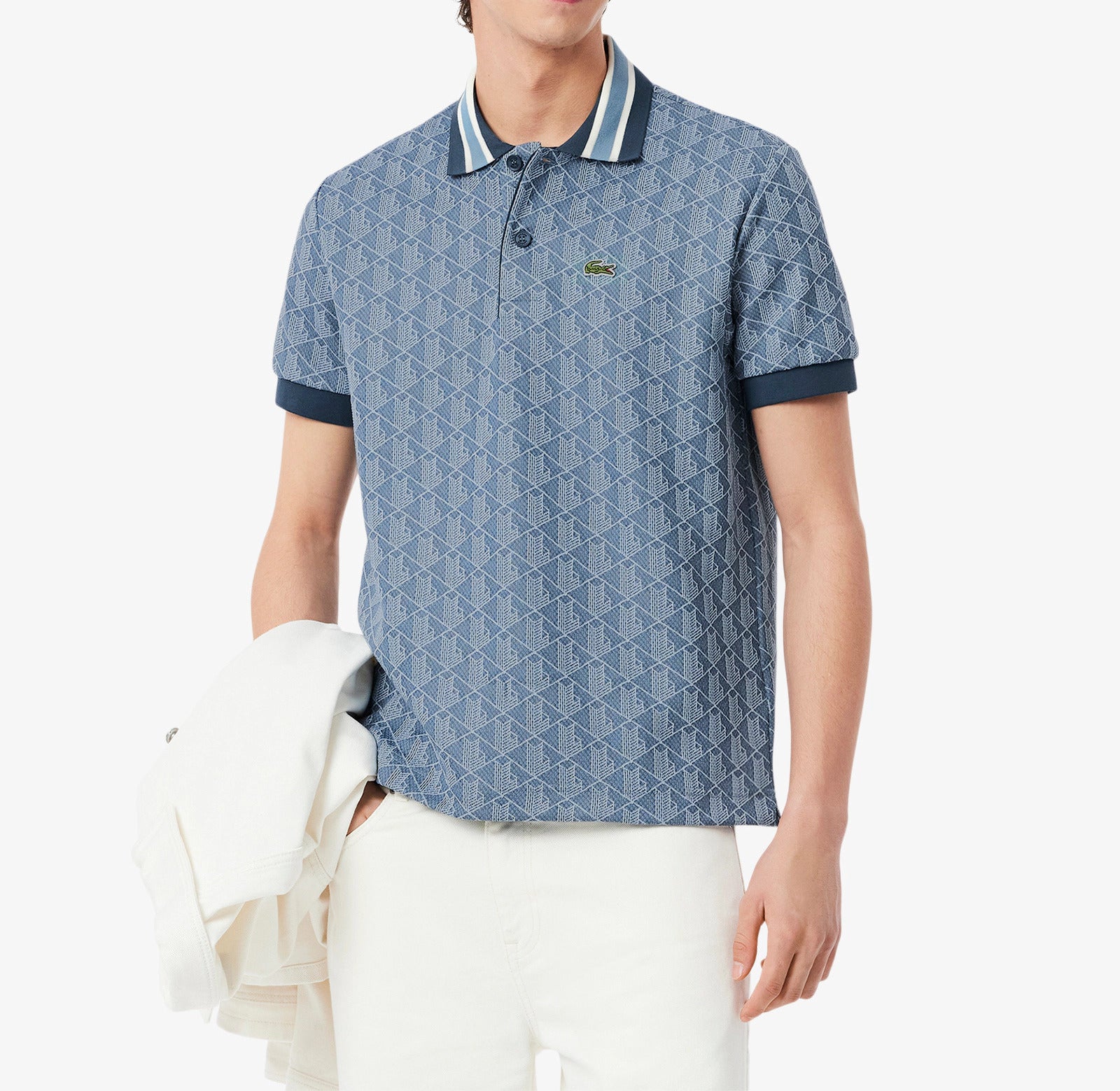 LACOSTE Polo Uomo Jacquard Monogram-Blu Azzurro