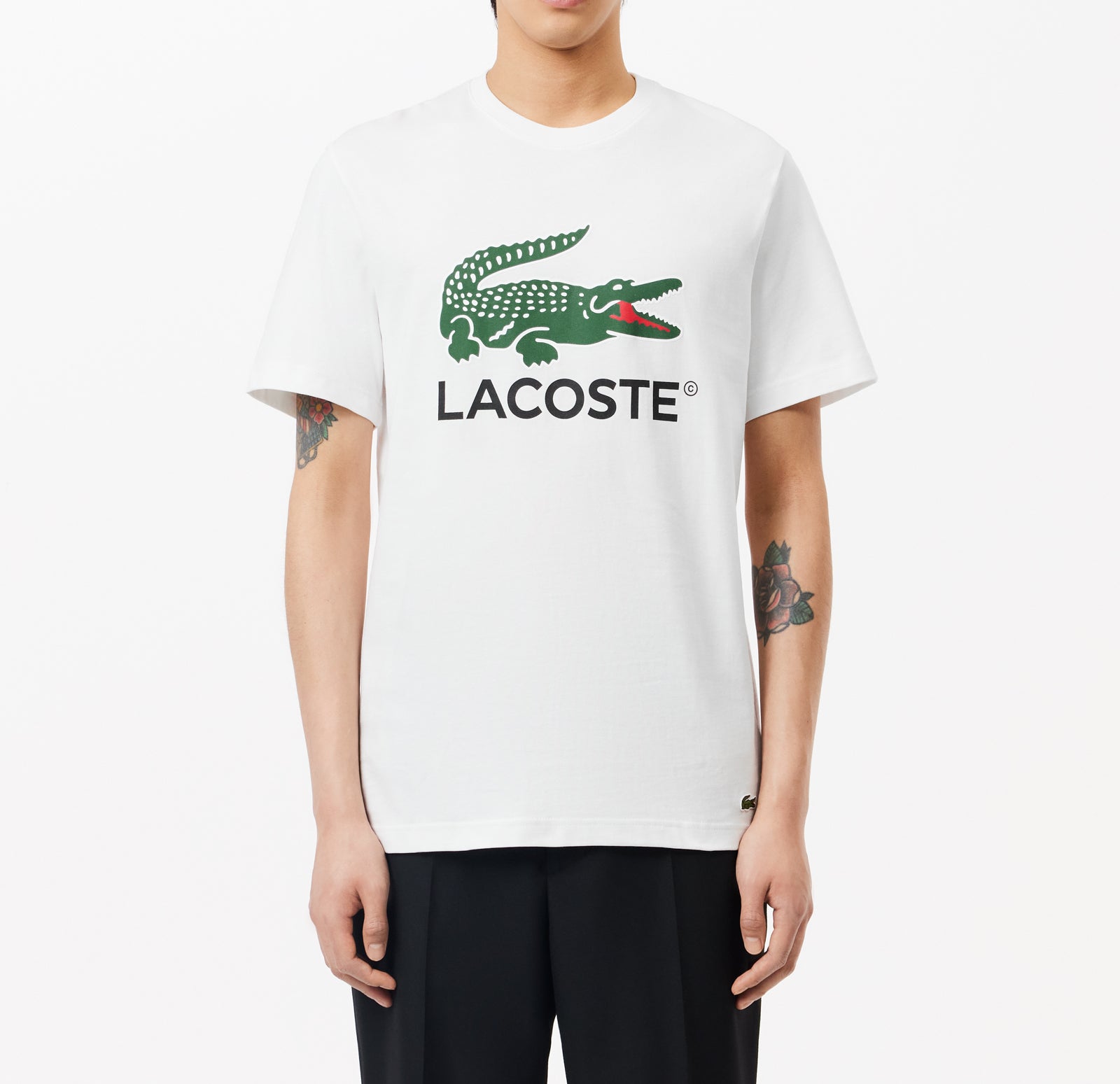 LACOSTE T-Shirt Uomo Maxi Logo-Bianco