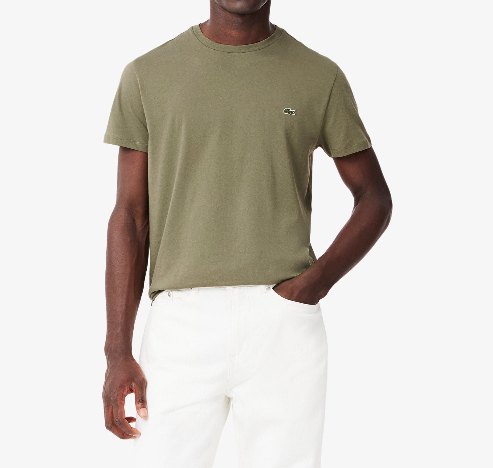 LACOSTE T-Shirt Uomo Cotone Pima-Verde Cachi