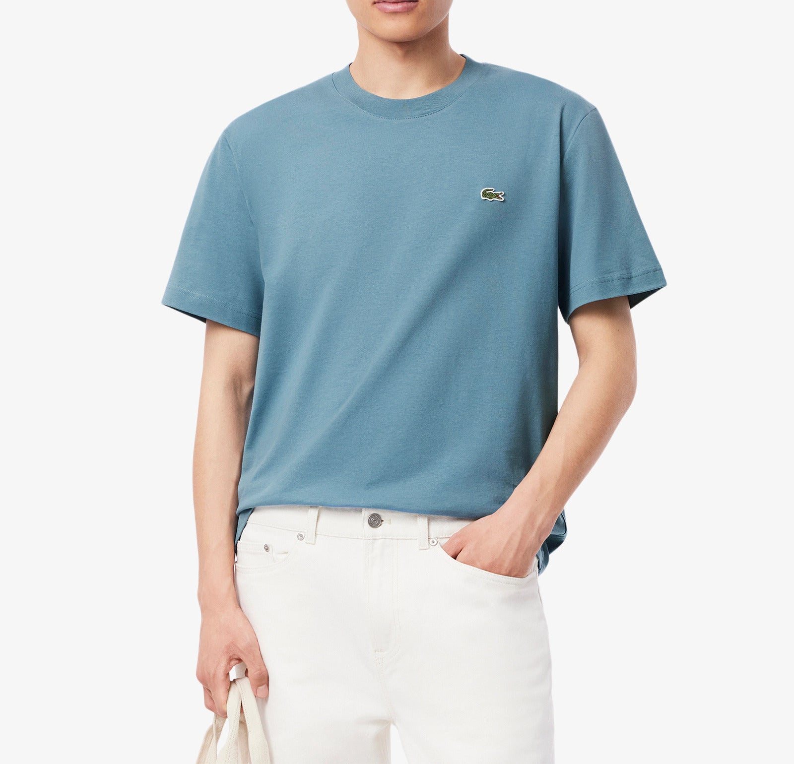 LACOSTE T-Shirt Uomo Cotone-Blu Azzurro