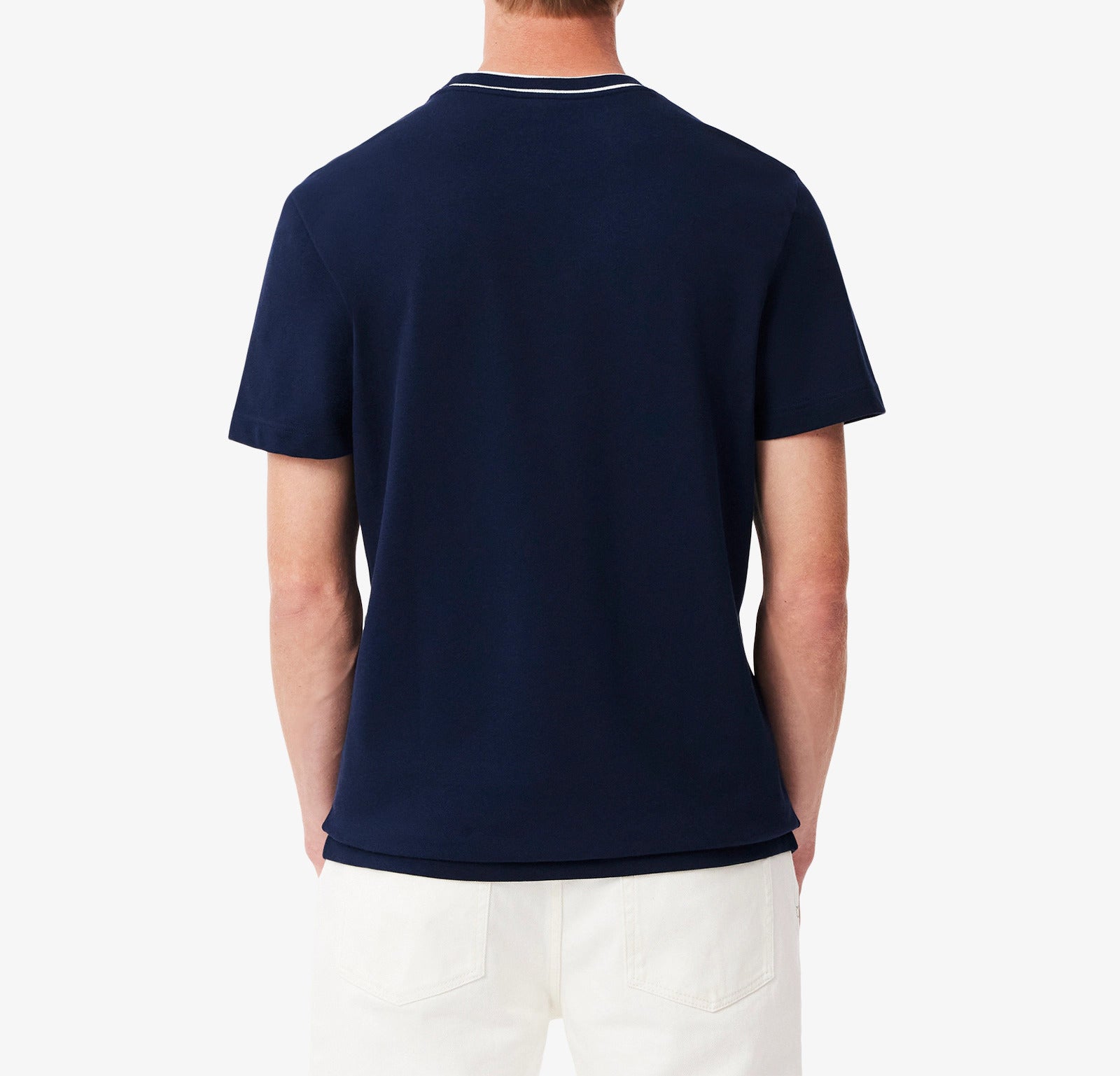 LACOSTE T-Shirt Uomo Colletto Righe-Blu Navy