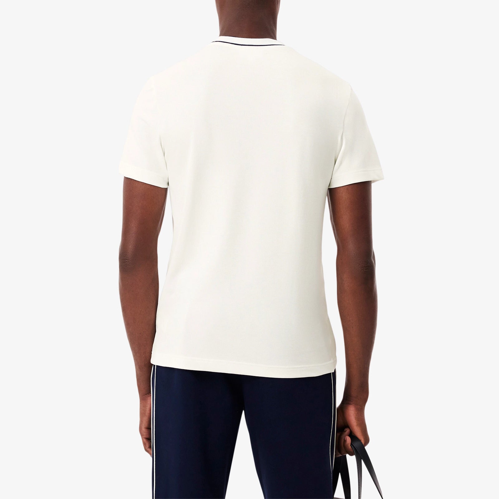 LACOSTE T-Shirt Uomo Colletto Righe-Bianco